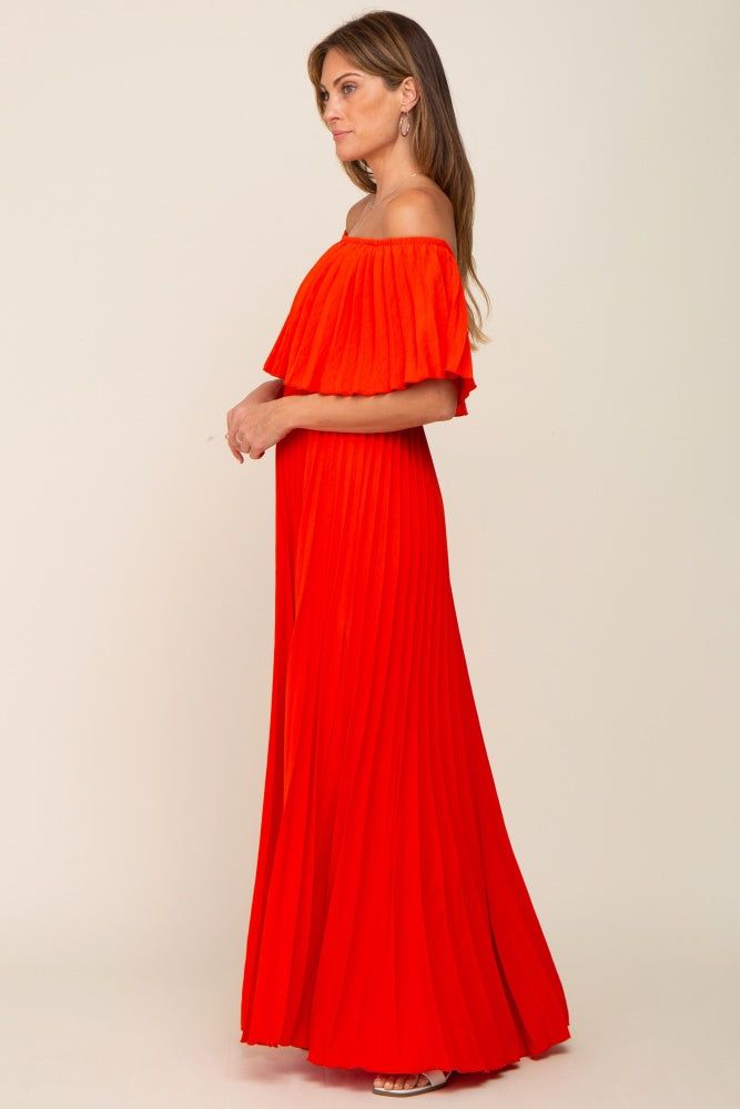 Orange Pleated Off Shoulder Maxi Dress sold by Pinkblush product image thumbnail 2