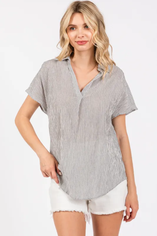 Ivory Striped Split V-Neck Dolman Sleeve Top sold by Pinkblush