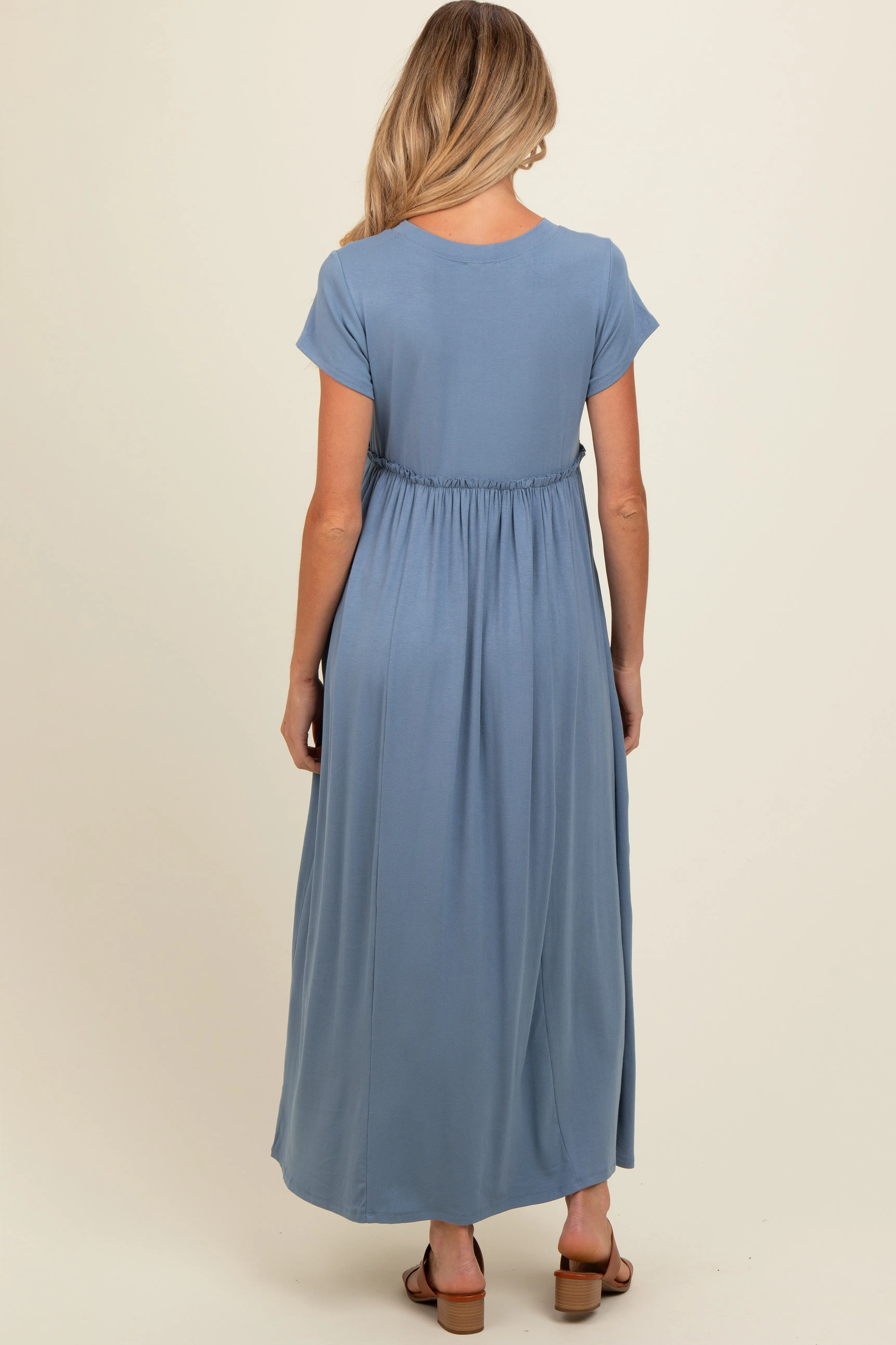 Blue Ruffle Trim Maternity Maxi Dress sold by Pinkblush product image thumbnail 4