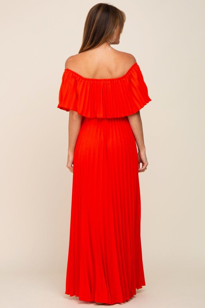 Orange Pleated Off Shoulder Maxi Dress sold by Pinkblush product image thumbnail 3