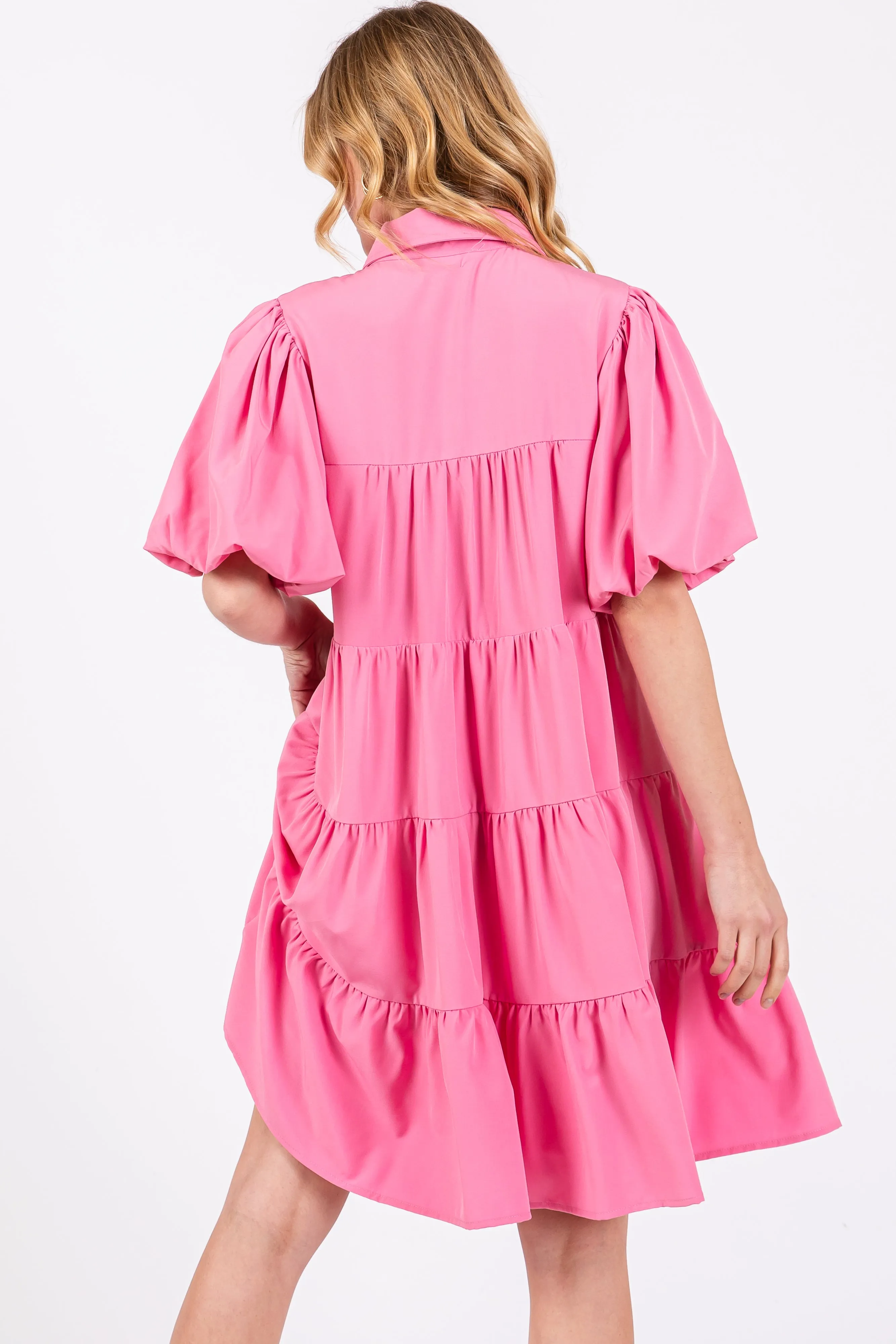 Pink Puff Sleeve Mini Shirt Dress sold by Pinkblush product image thumbnail 4