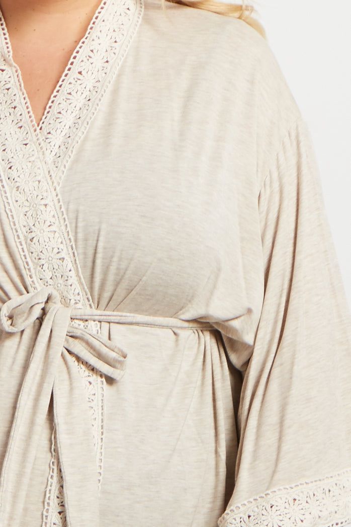 PinkBlush Ivory Crochet Trim Plus Delivery/Nursing Maternity Robe sold by Pinkblush product image thumbnail 4