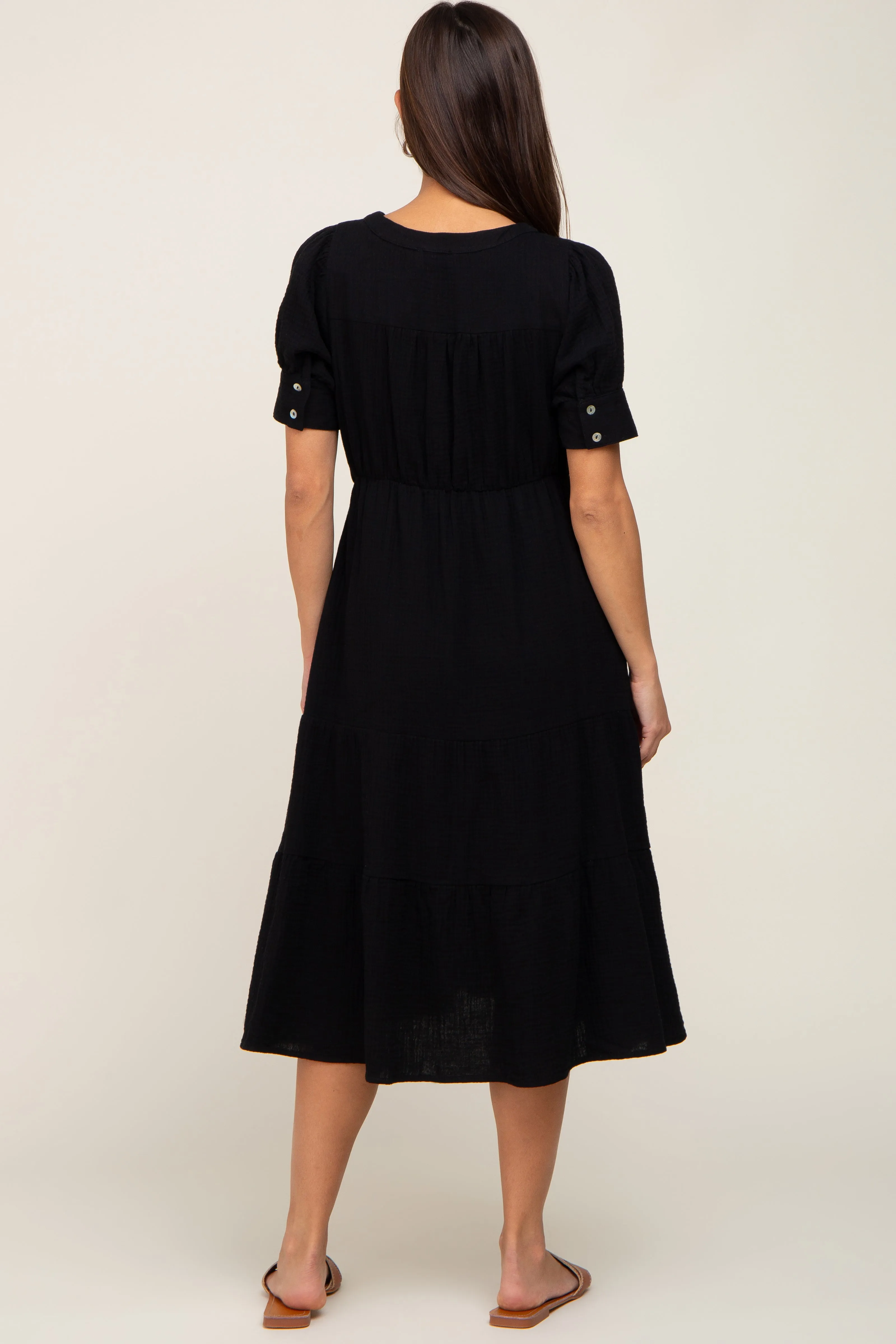 Black Button Down Short Sleeve Maternity Dress sold by Pinkblush product image thumbnail 3