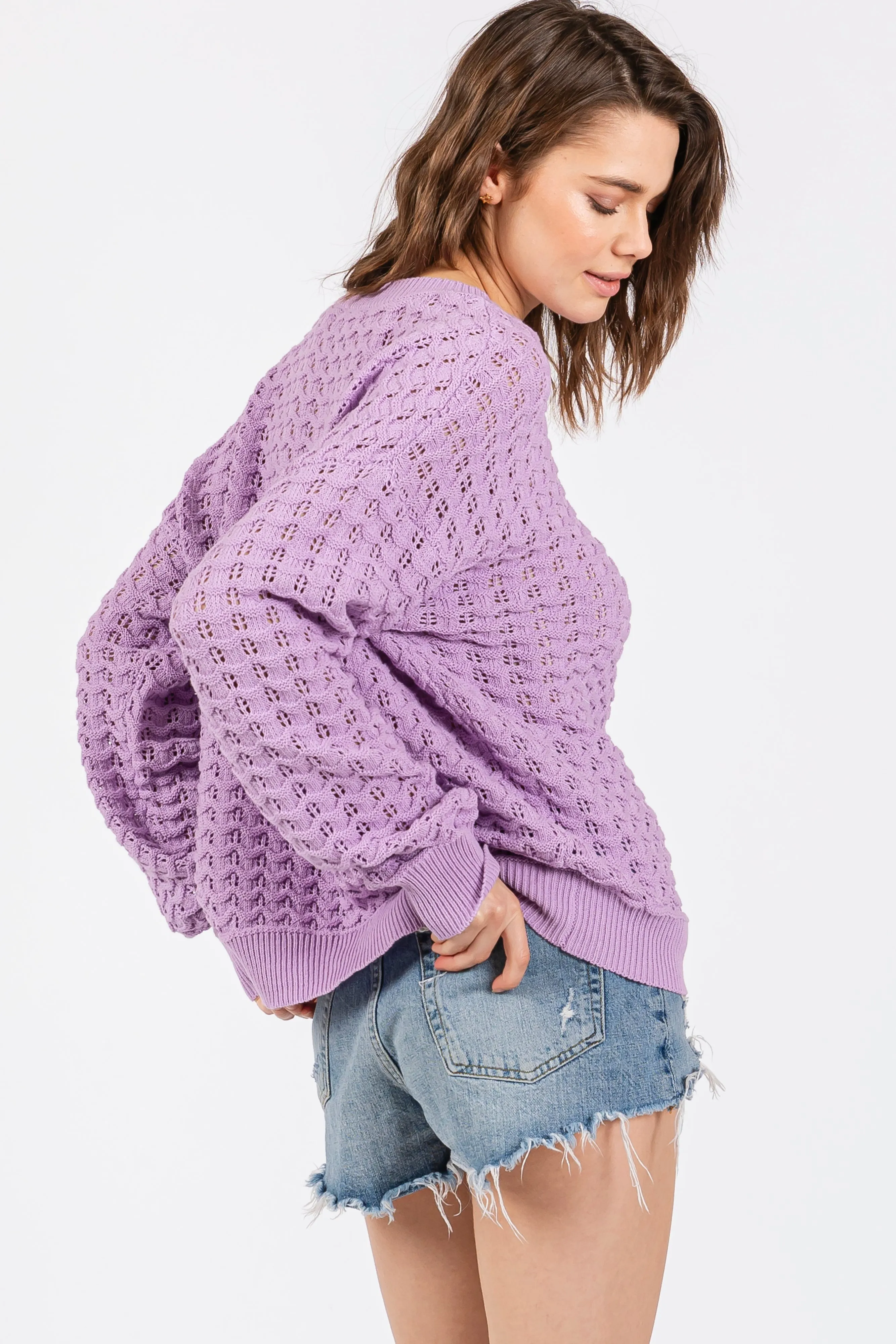 Lavender Open Knit Long Sleeve Top sold by Pinkblush product image thumbnail 3