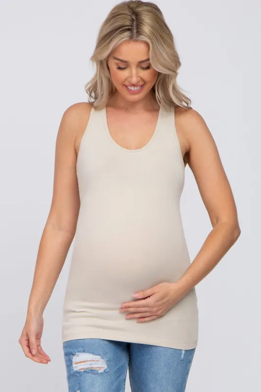 Beige Fitted Maternity Tank Top sold by Pinkblush