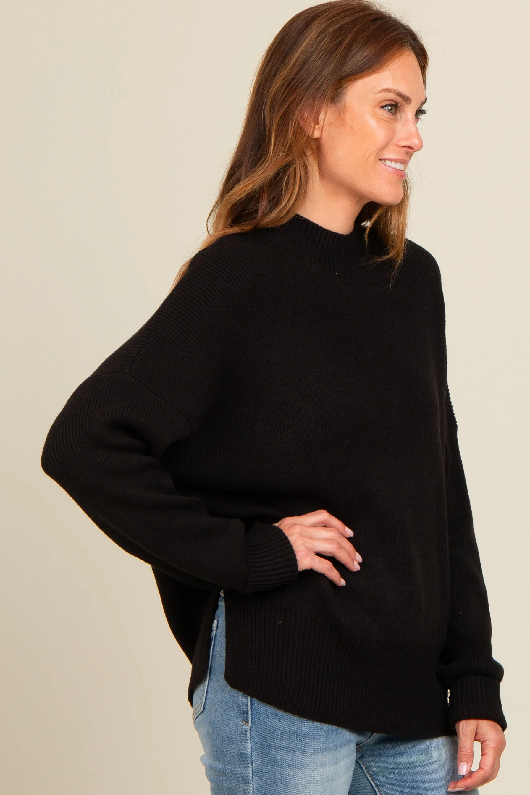 Black Mock Neck Basic Sweater sold by Pinkblush product image thumbnail 3