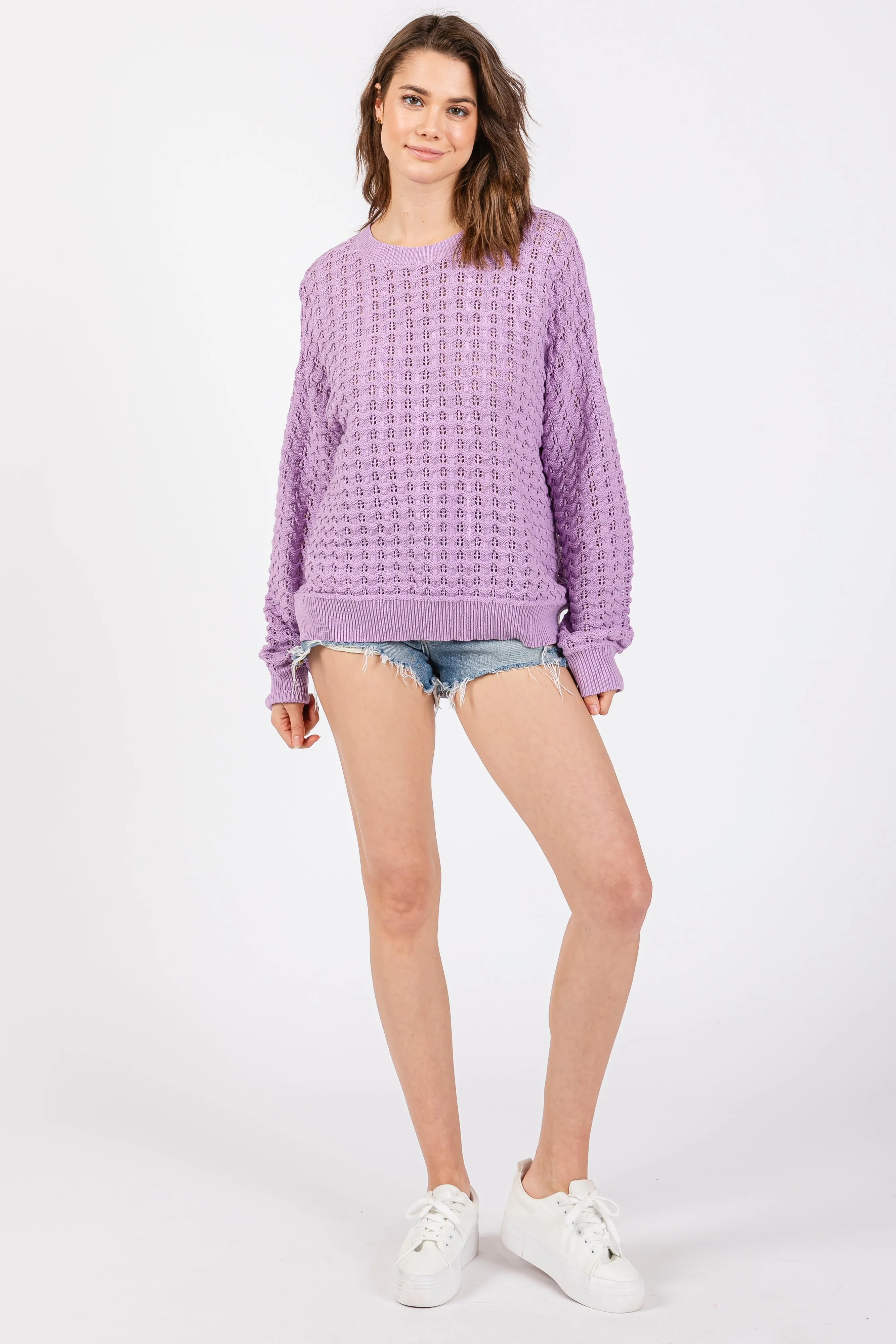 Lavender Open Knit Long Sleeve Top sold by Pinkblush product image thumbnail 4