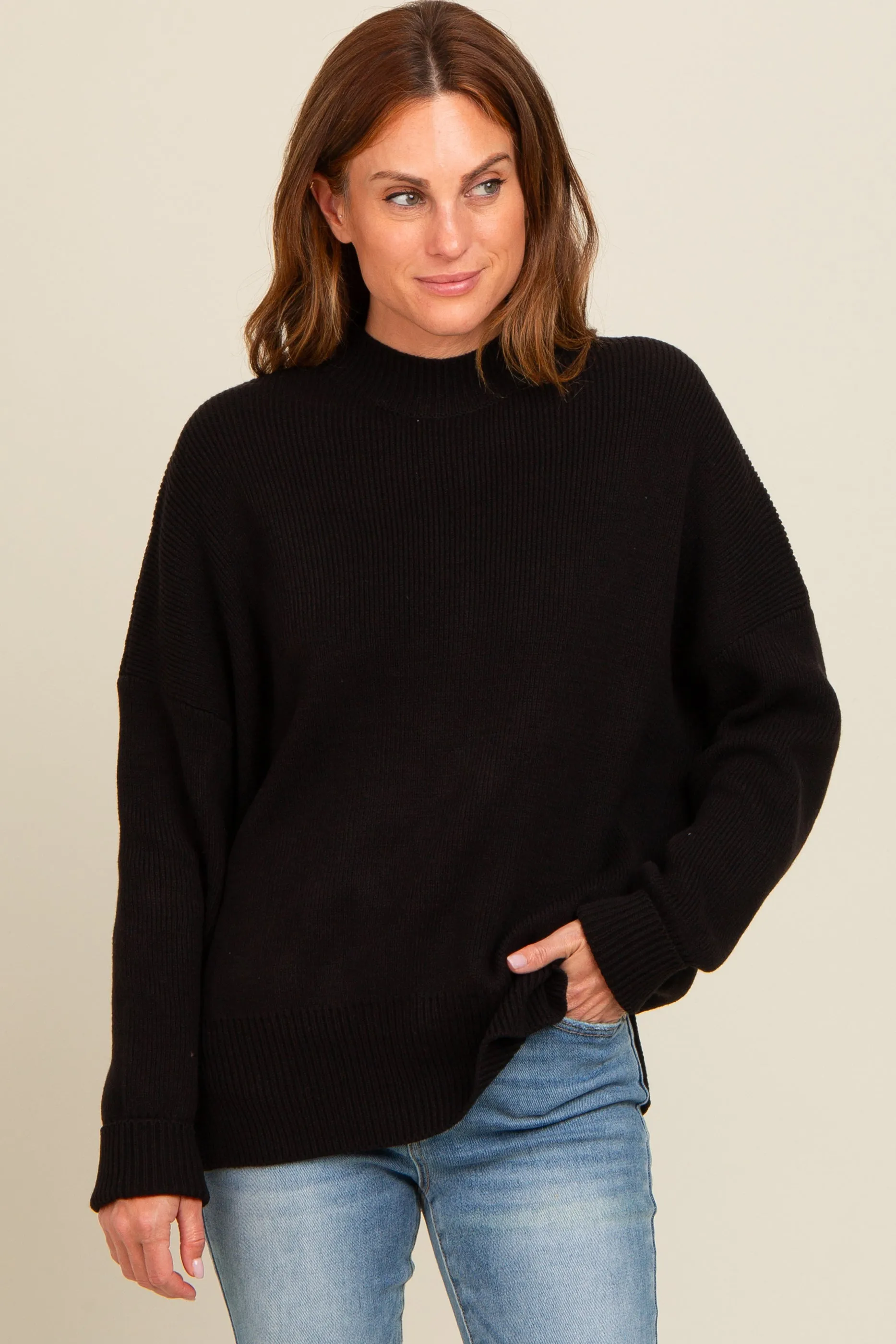 Black Mock Neck Basic Sweater sold by Pinkblush