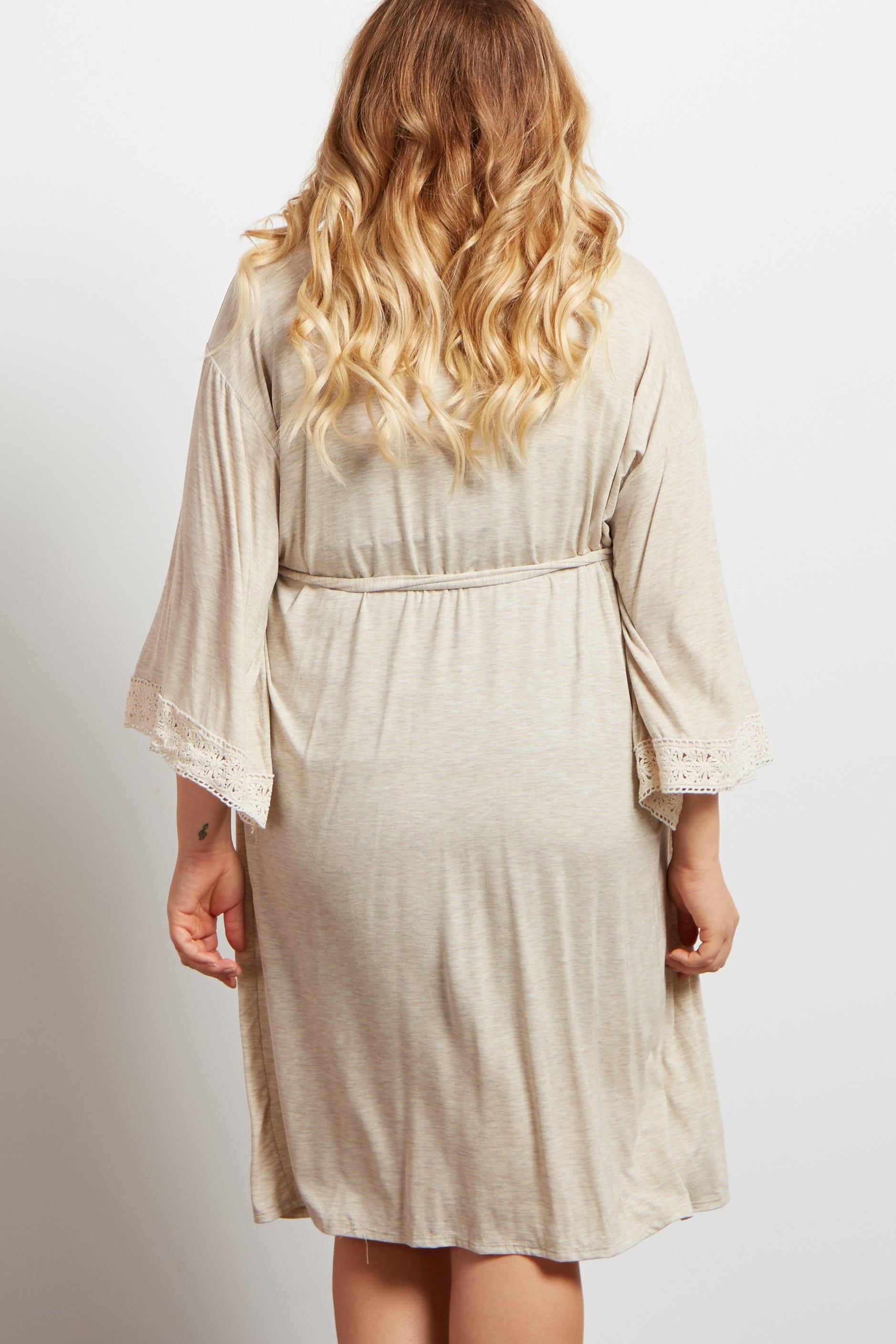 PinkBlush Ivory Crochet Trim Plus Delivery/Nursing Maternity Robe sold by Pinkblush product image thumbnail 3