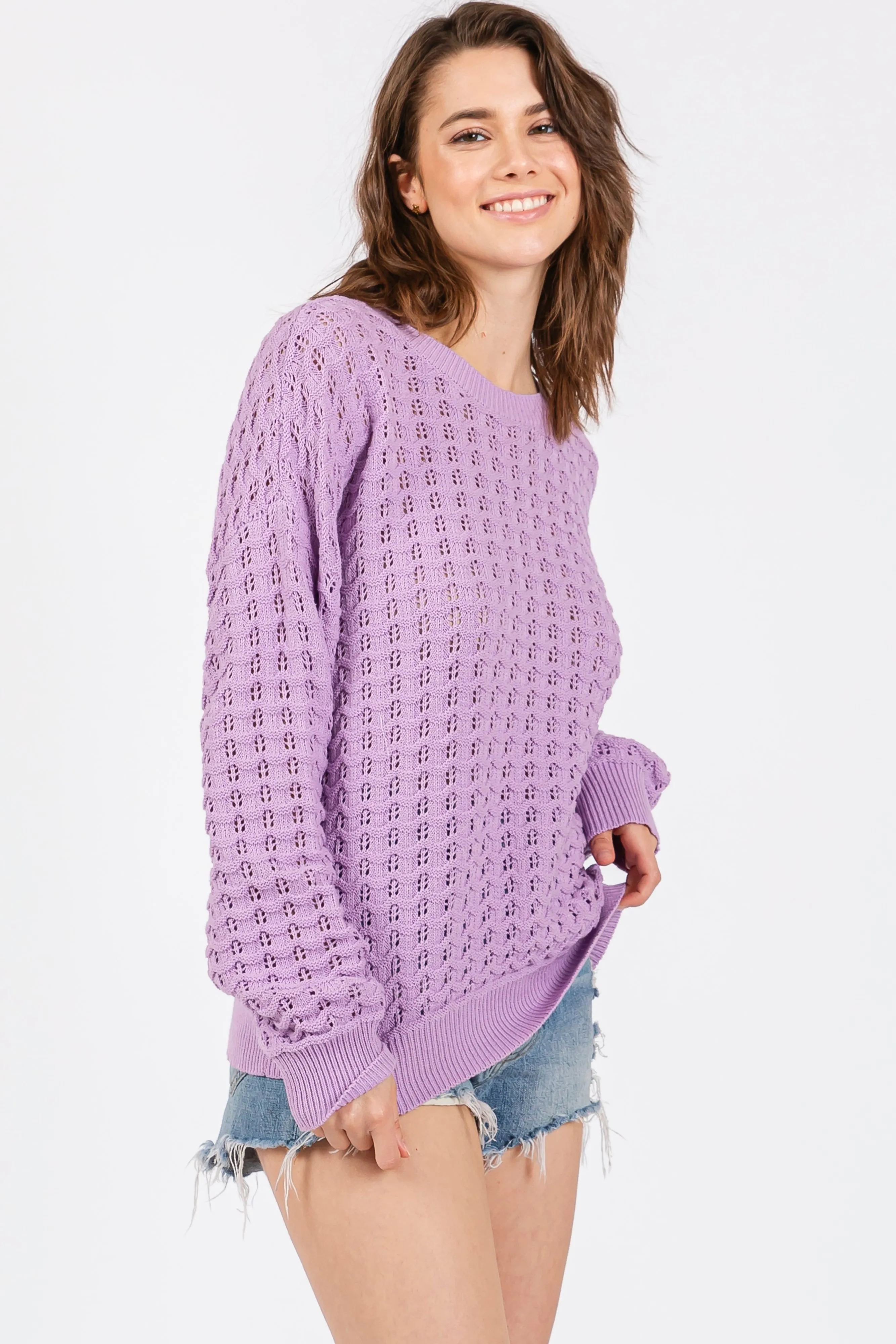 Lavender Open Knit Long Sleeve Top sold by Pinkblush product image thumbnail 2