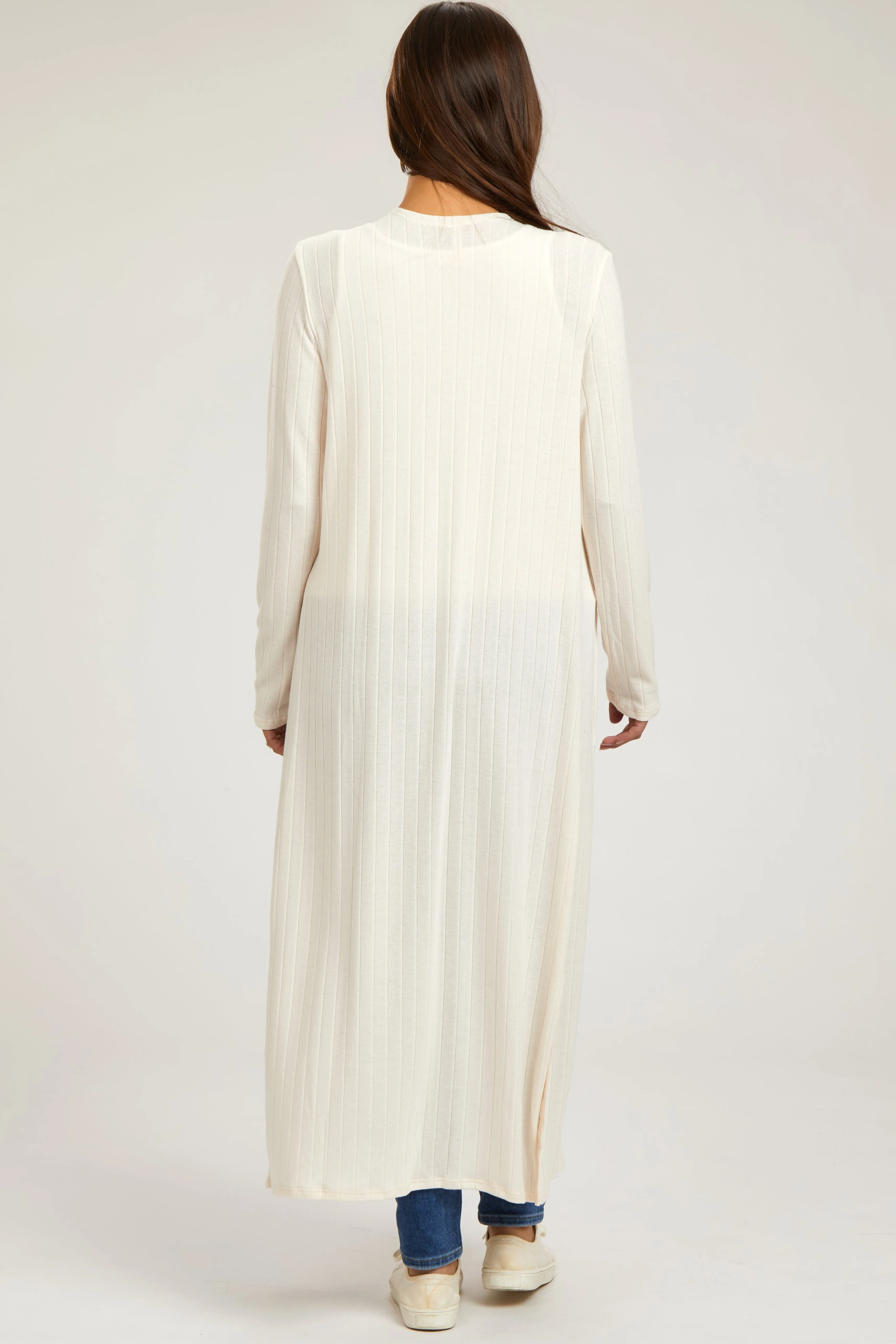 Ivory Rib Knit Long Maternity Cardigan sold by Pinkblush product image thumbnail 3