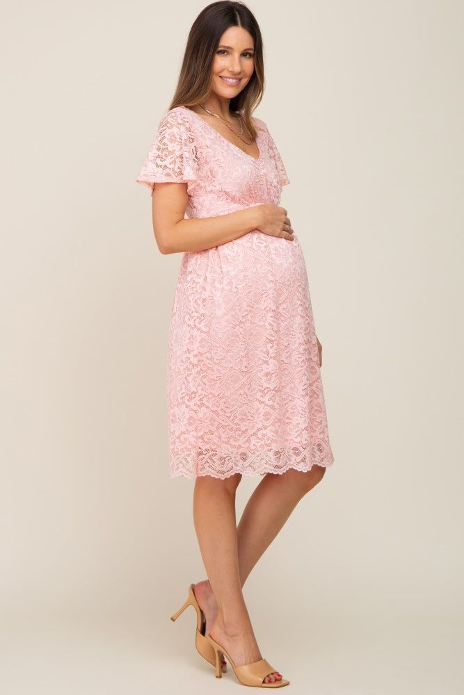 Pink Lace Knee Length Maternity Dress sold by Pinkblush product image thumbnail 2