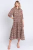 Burgundy Floral Collared Tiered Maternity Maxi Dress sold by Pinkblush