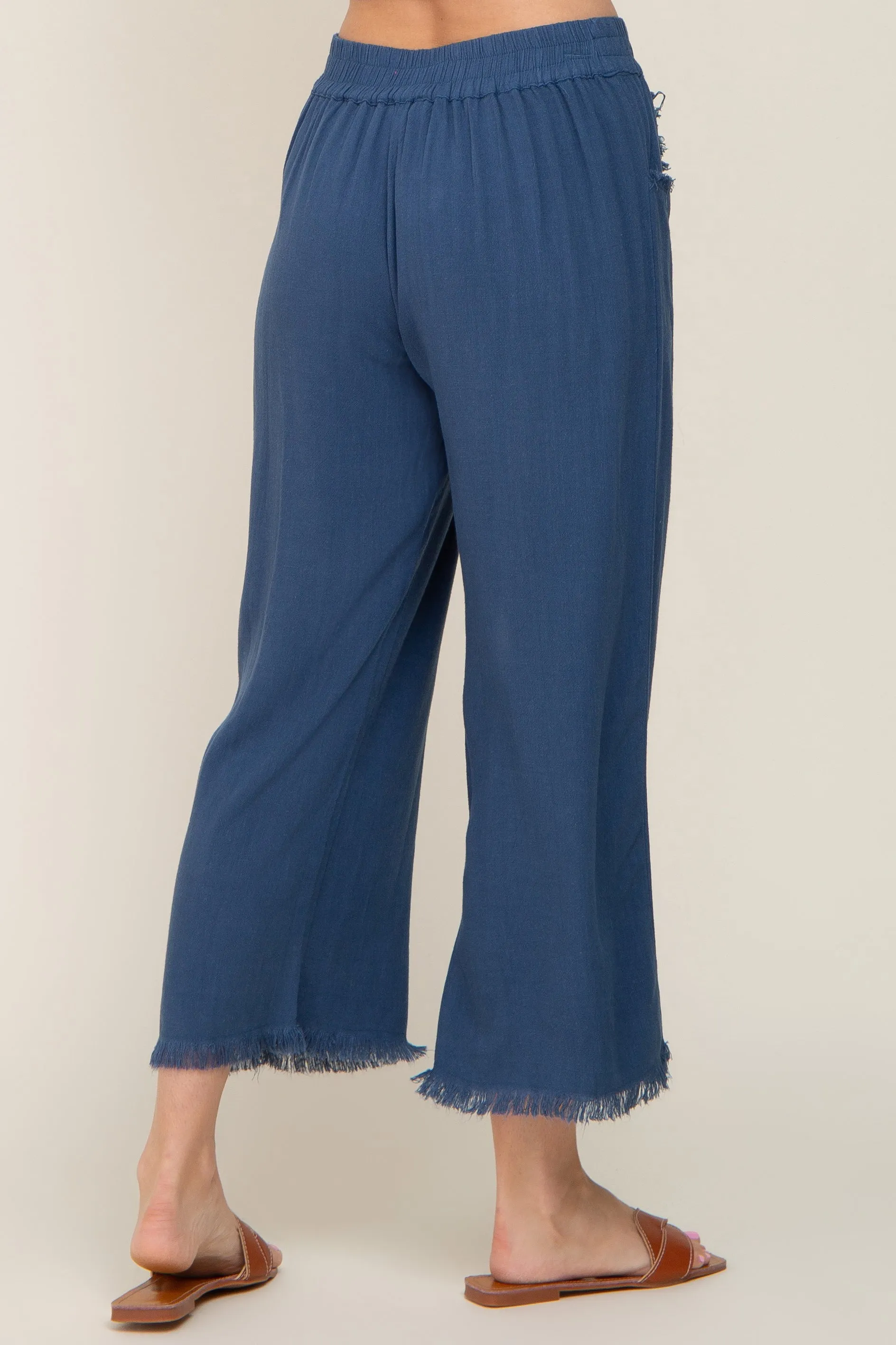 Navy Linen Frayed Hem Crop Pants sold by Pinkblush product image thumbnail 4
