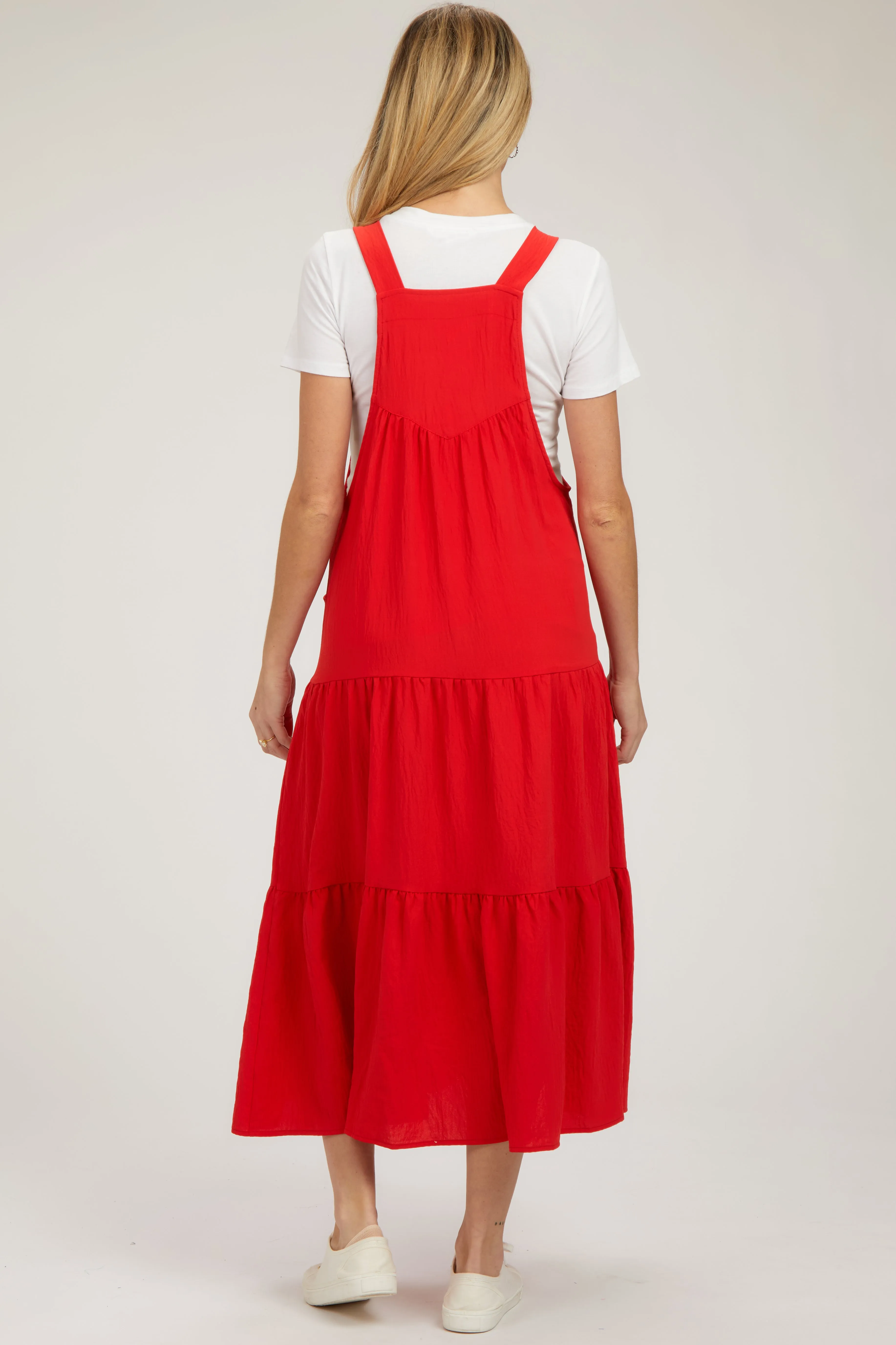 Red Button Sling Tiered Maternity Midi Dress sold by Pinkblush product image thumbnail 3