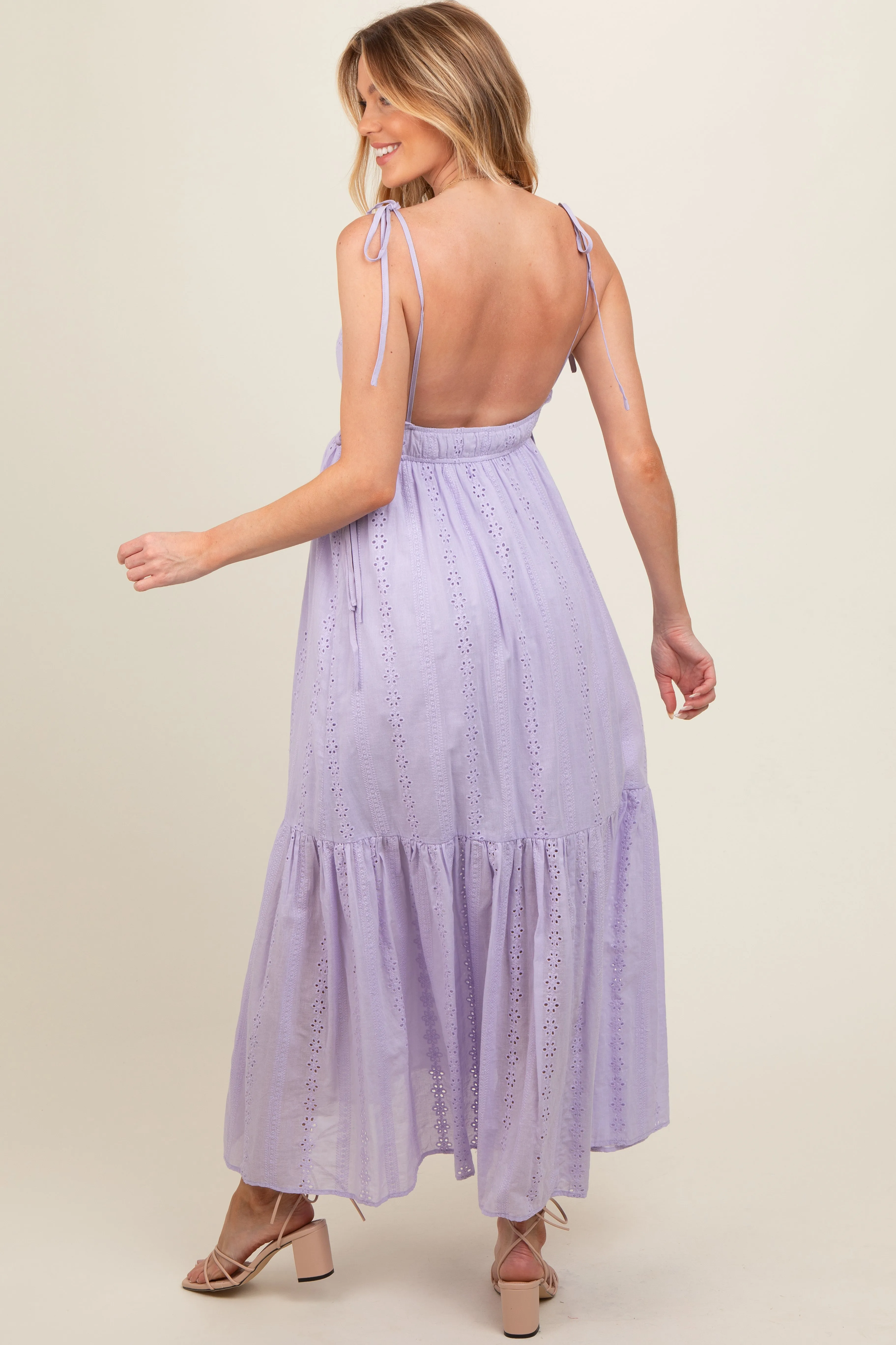 Lavender Floral Eyelet Shoulder Tie Maternity Dress sold by Pinkblush product image thumbnail 3