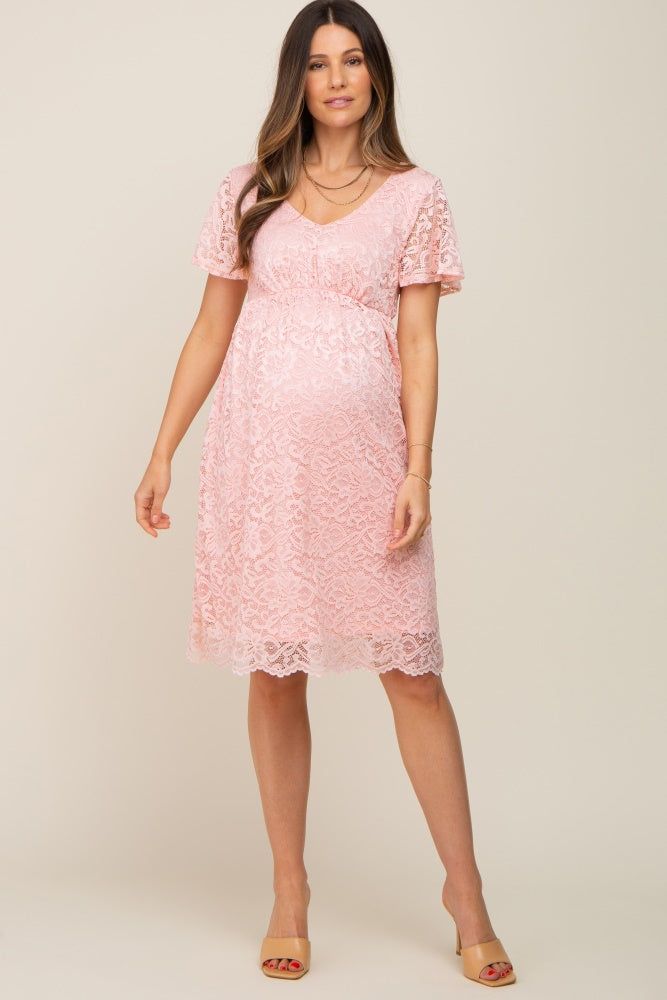 Pink Lace Knee Length Maternity Dress sold by Pinkblush product image thumbnail 3