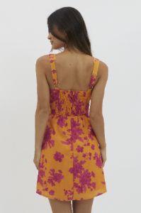 Orange Sleeveless Floral Print Front Tie Mini Dress sold by Pinkblush