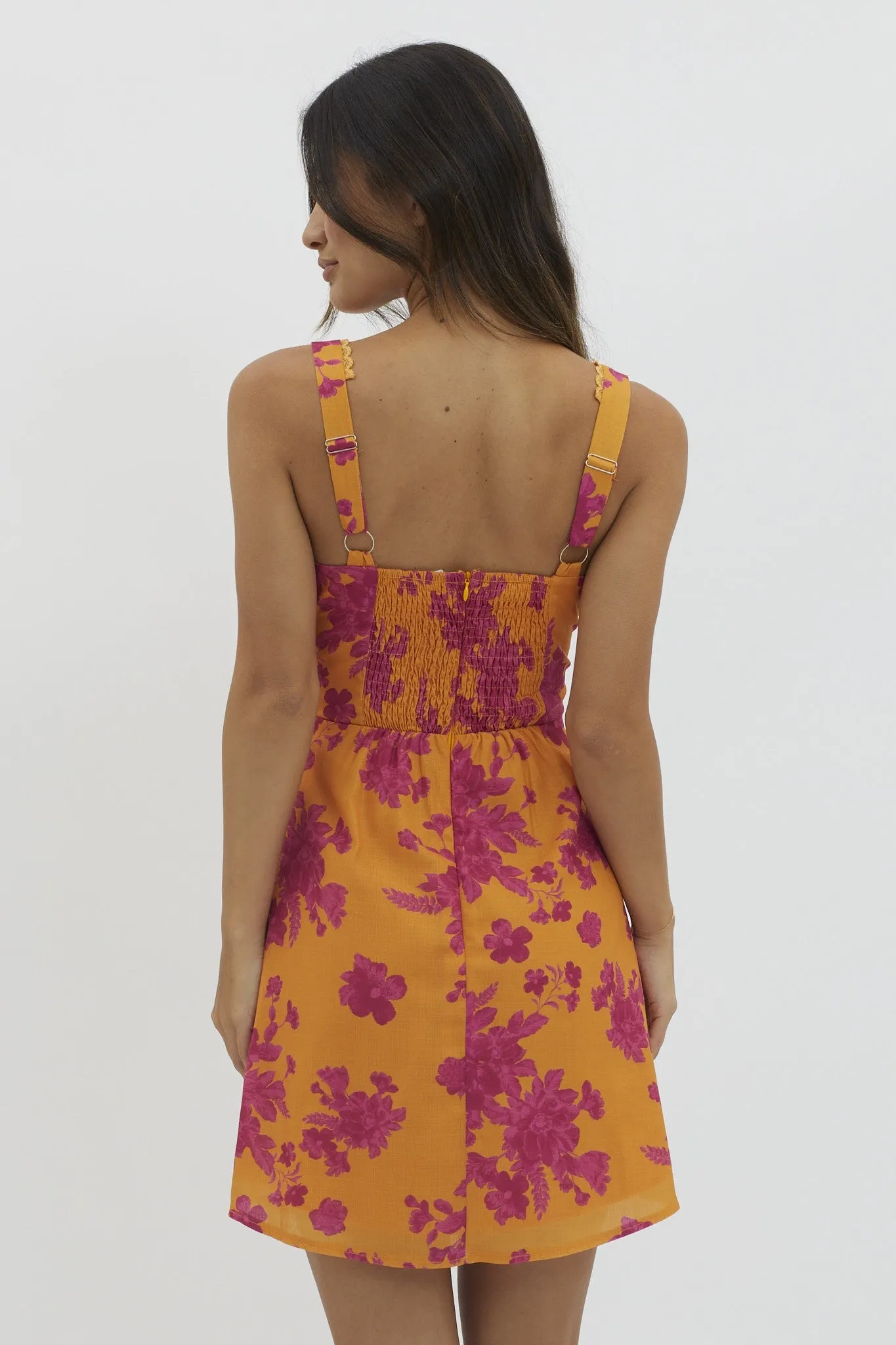 Orange Sleeveless Floral Print Front Tie Mini Dress sold by Pinkblush product image thumbnail 2