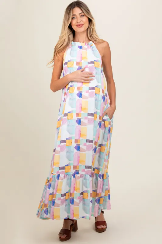White Empire Ruffle Hem Maternity Midi Dress sold by Pinkblush