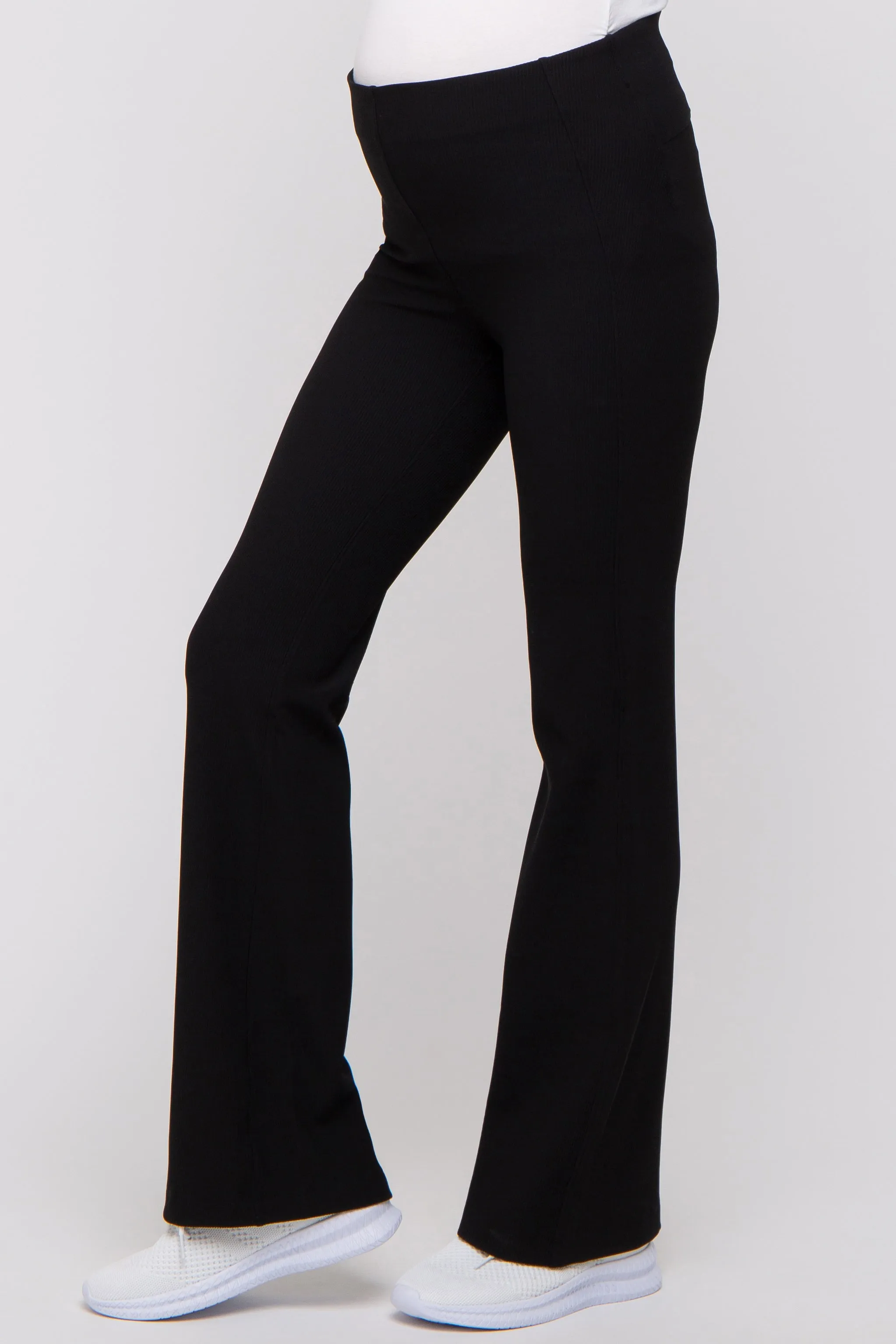 Black Ribbed Maternity Flared Leggings sold by Pinkblush product image thumbnail 3