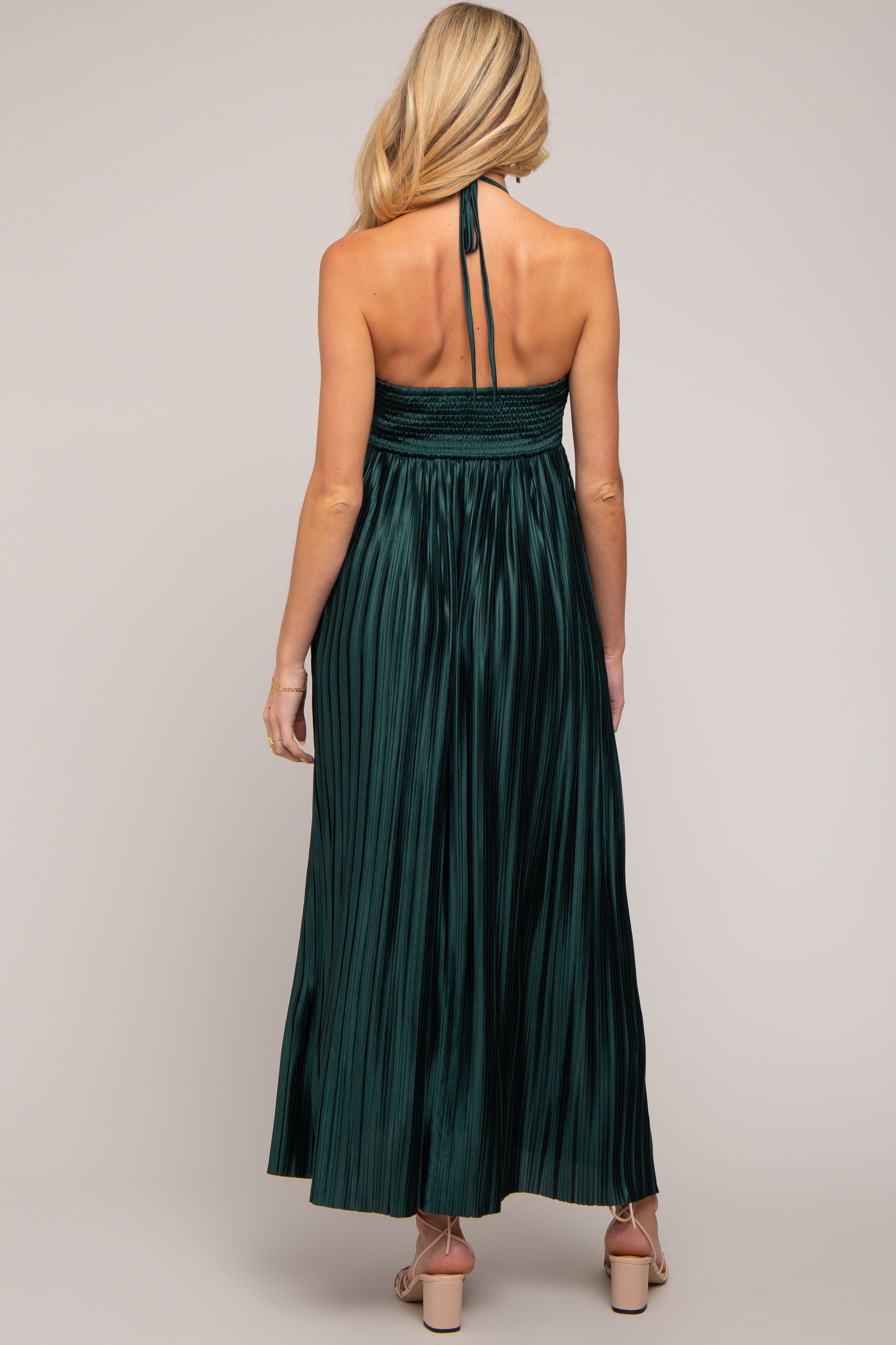 Forest Green Pleated Halter Maternity Maxi Dress sold by Pinkblush product image thumbnail 3