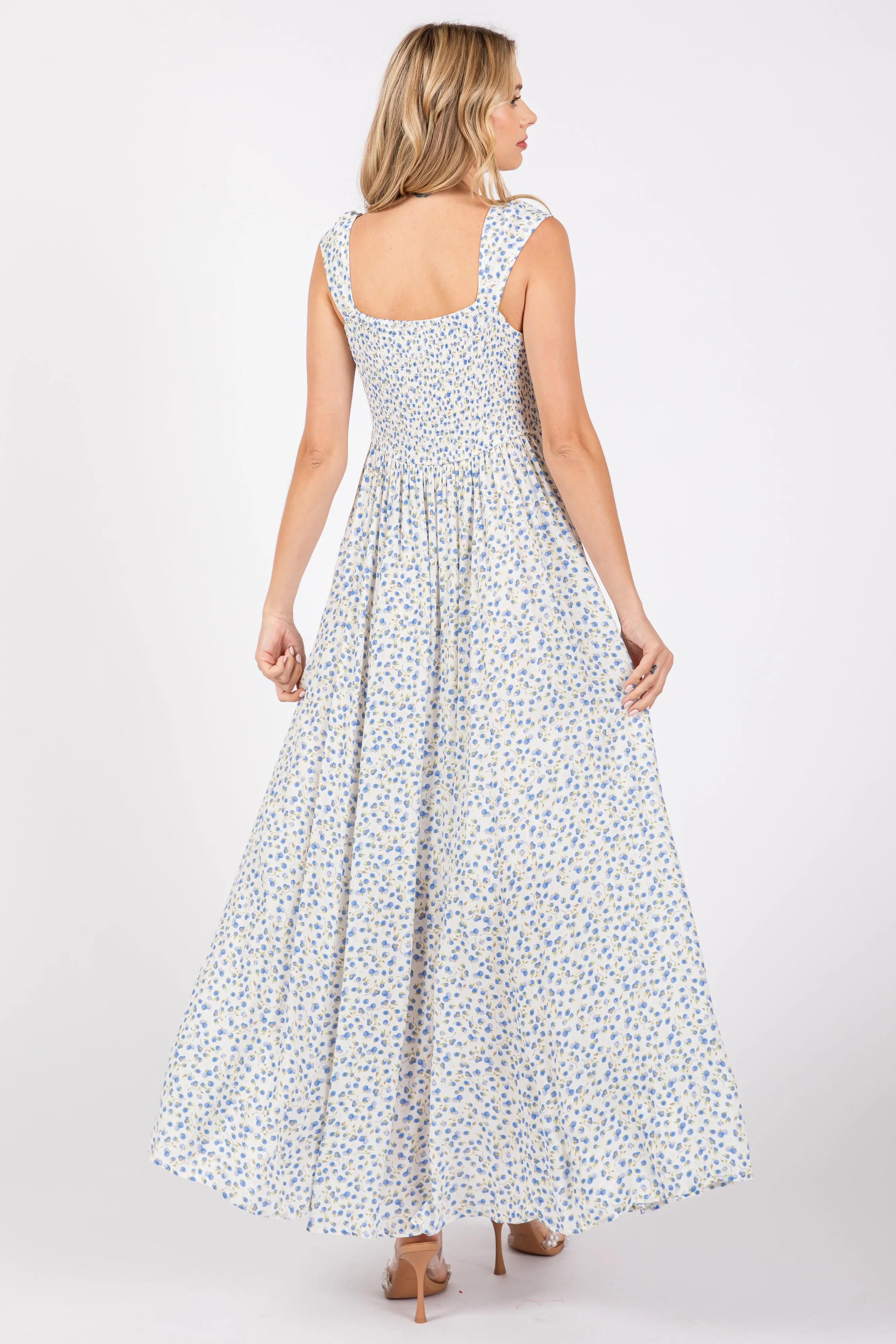 Light Blue Floral Button Down Maxi Dress sold by Pinkblush product image thumbnail 3