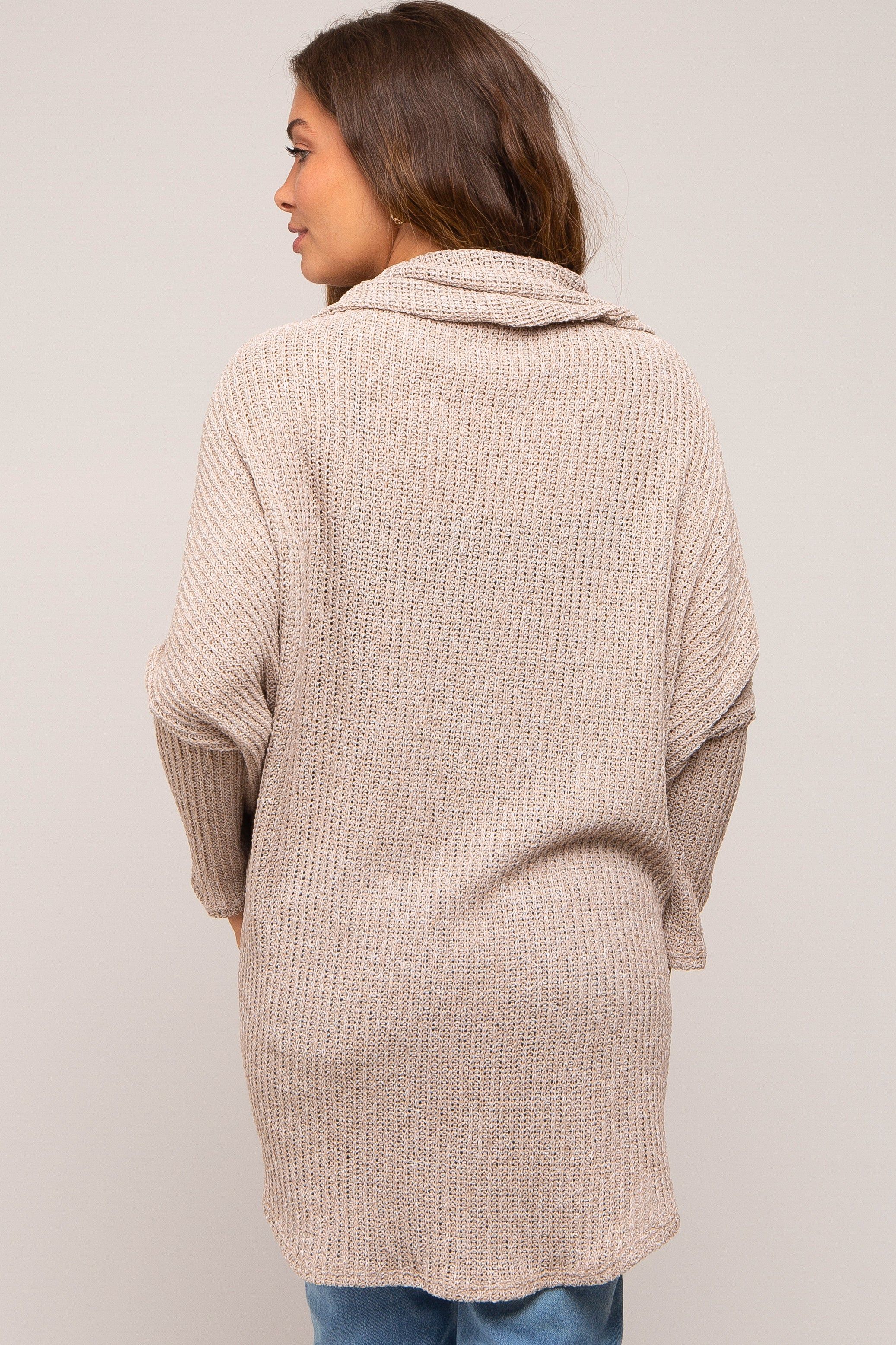 Beige Open Knit Dolman Sleeve Maternity Cardigan sold by Pinkblush product image thumbnail 3