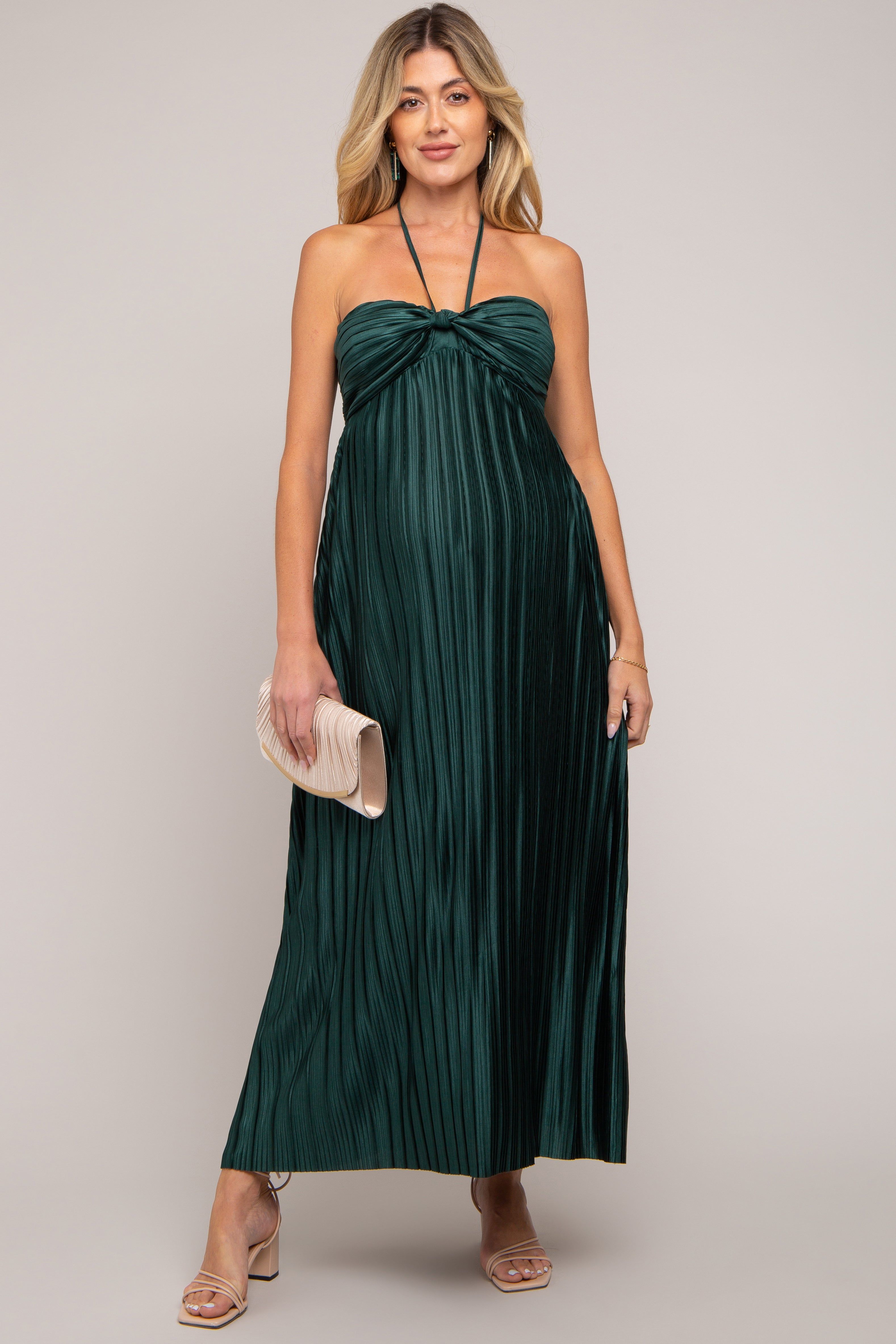 Forest Green Pleated Halter Maternity Maxi Dress sold by Pinkblush product image thumbnail 4
