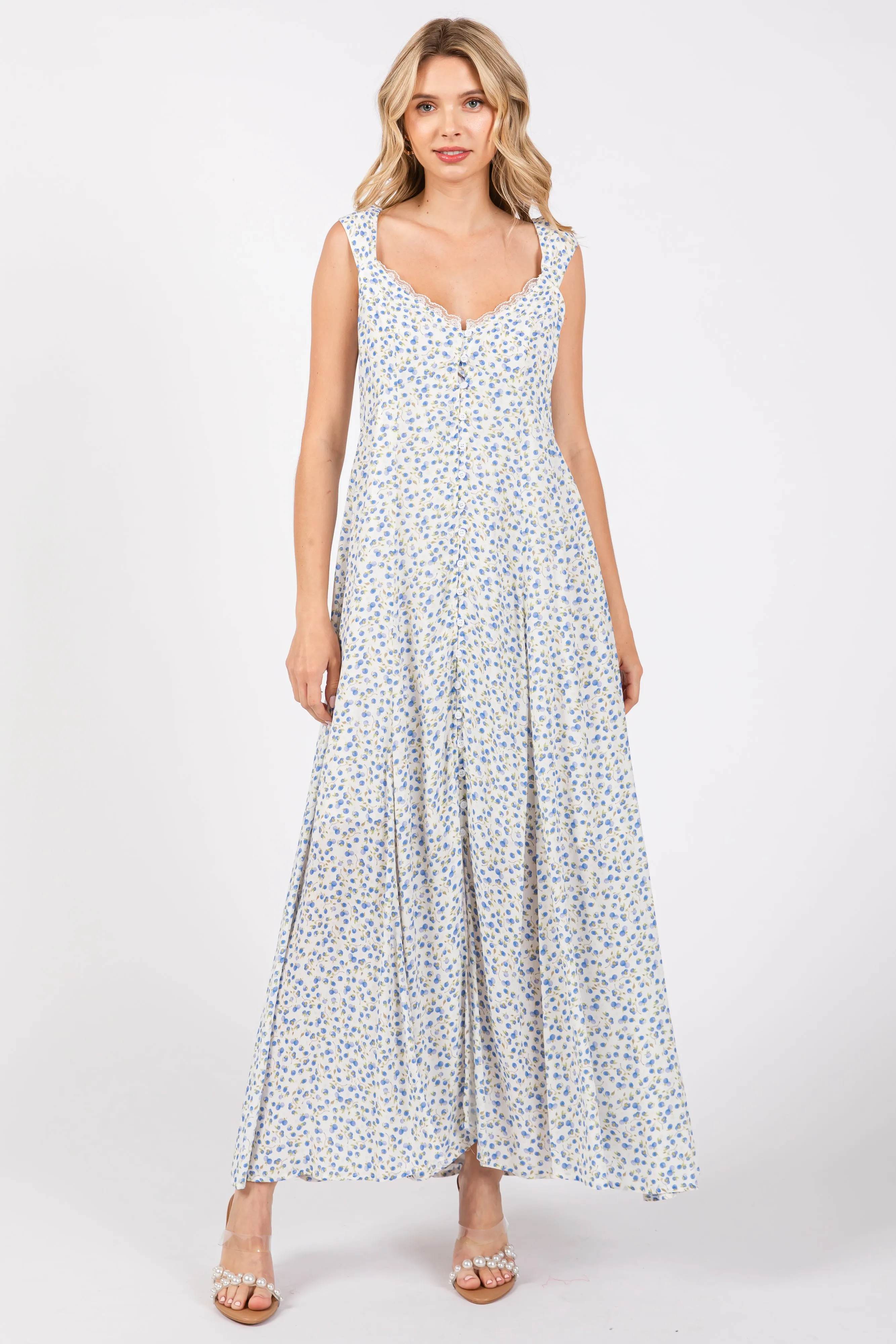 Light Blue Floral Button Down Maxi Dress sold by Pinkblush