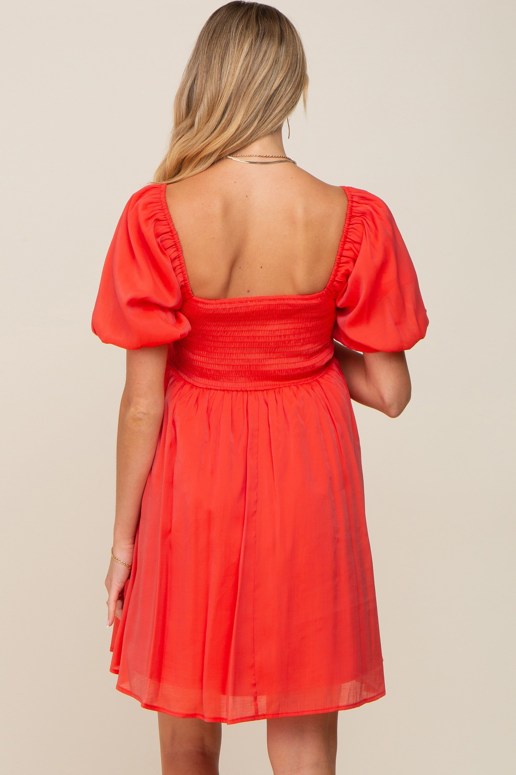 Orange Square Neck Puff Short Sleeve Maternity Dress sold by Pinkblush product image thumbnail 3