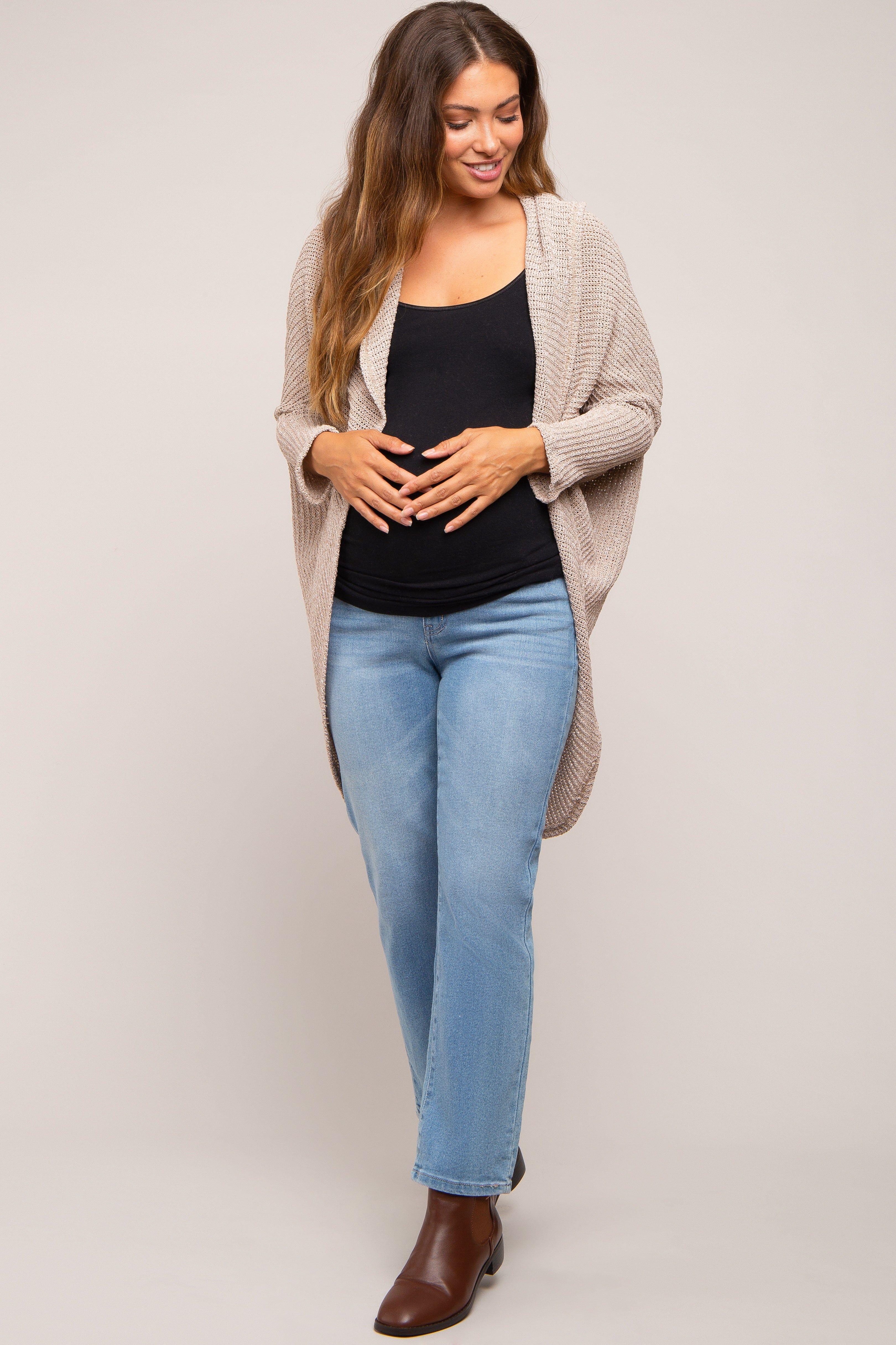 Beige Open Knit Dolman Sleeve Maternity Cardigan sold by Pinkblush product image thumbnail 4