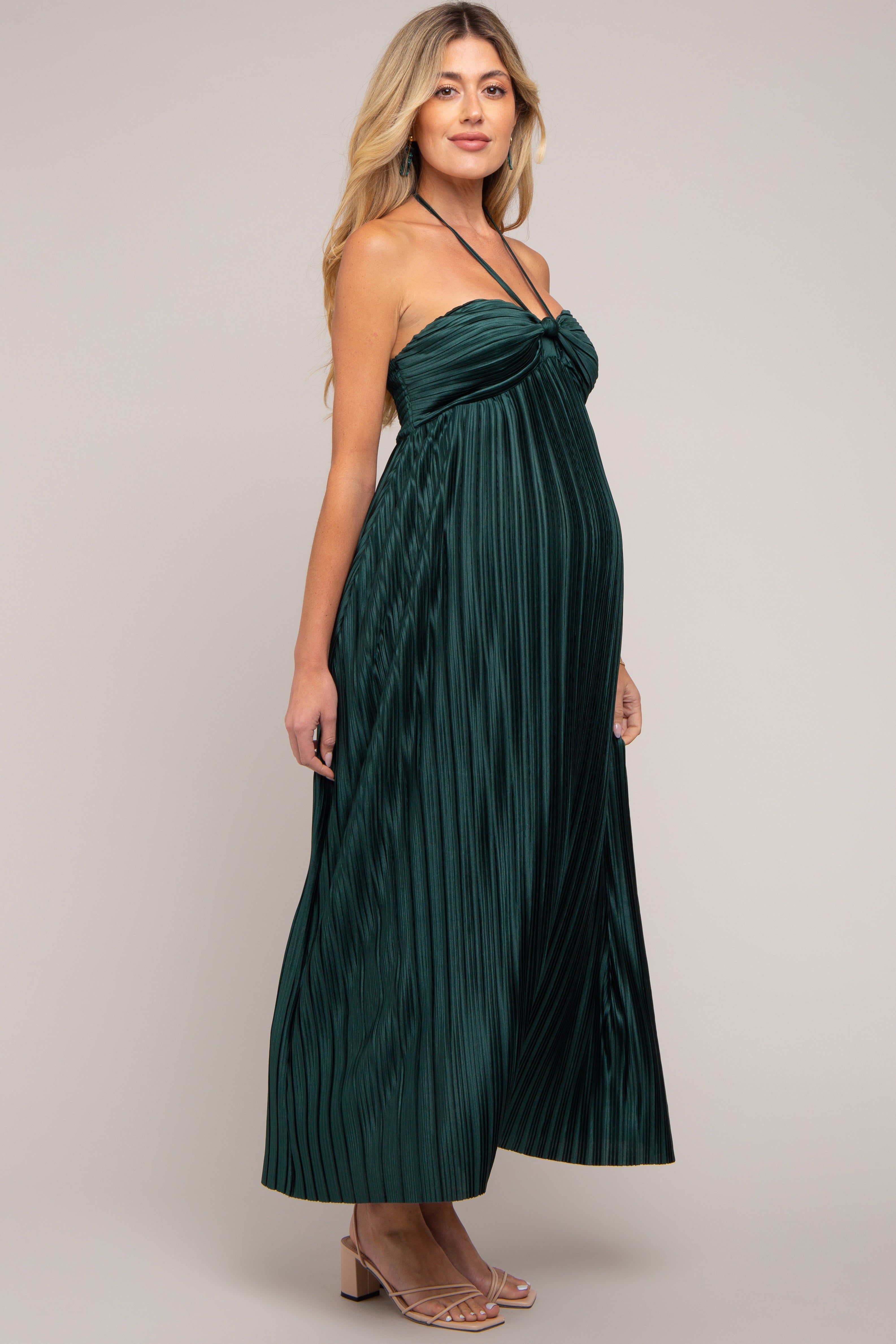 Forest Green Pleated Halter Maternity Maxi Dress sold by Pinkblush product image thumbnail 2