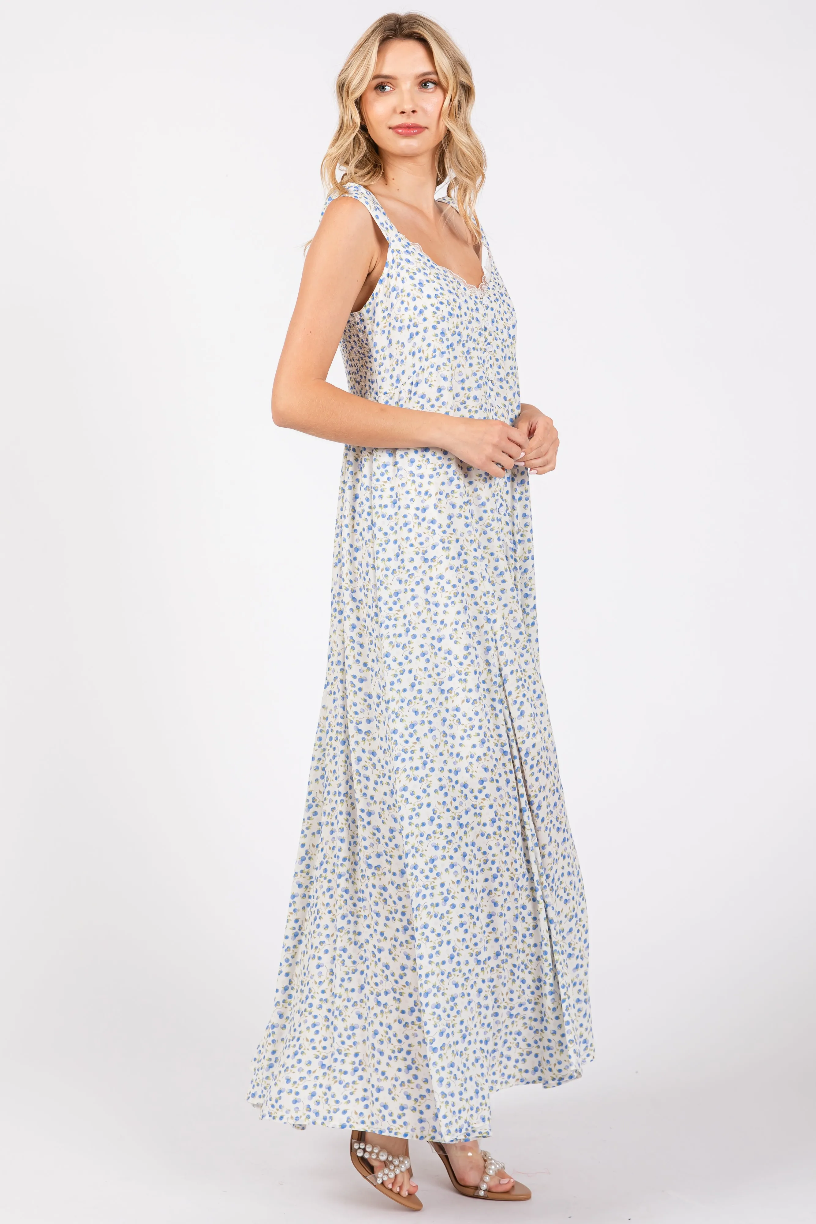 Light Blue Floral Button Down Maxi Dress sold by Pinkblush product image thumbnail 2