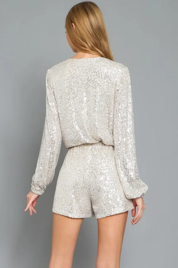 Silver Long Sleeve Sequin Romper sold by Pinkblush product image thumbnail 3