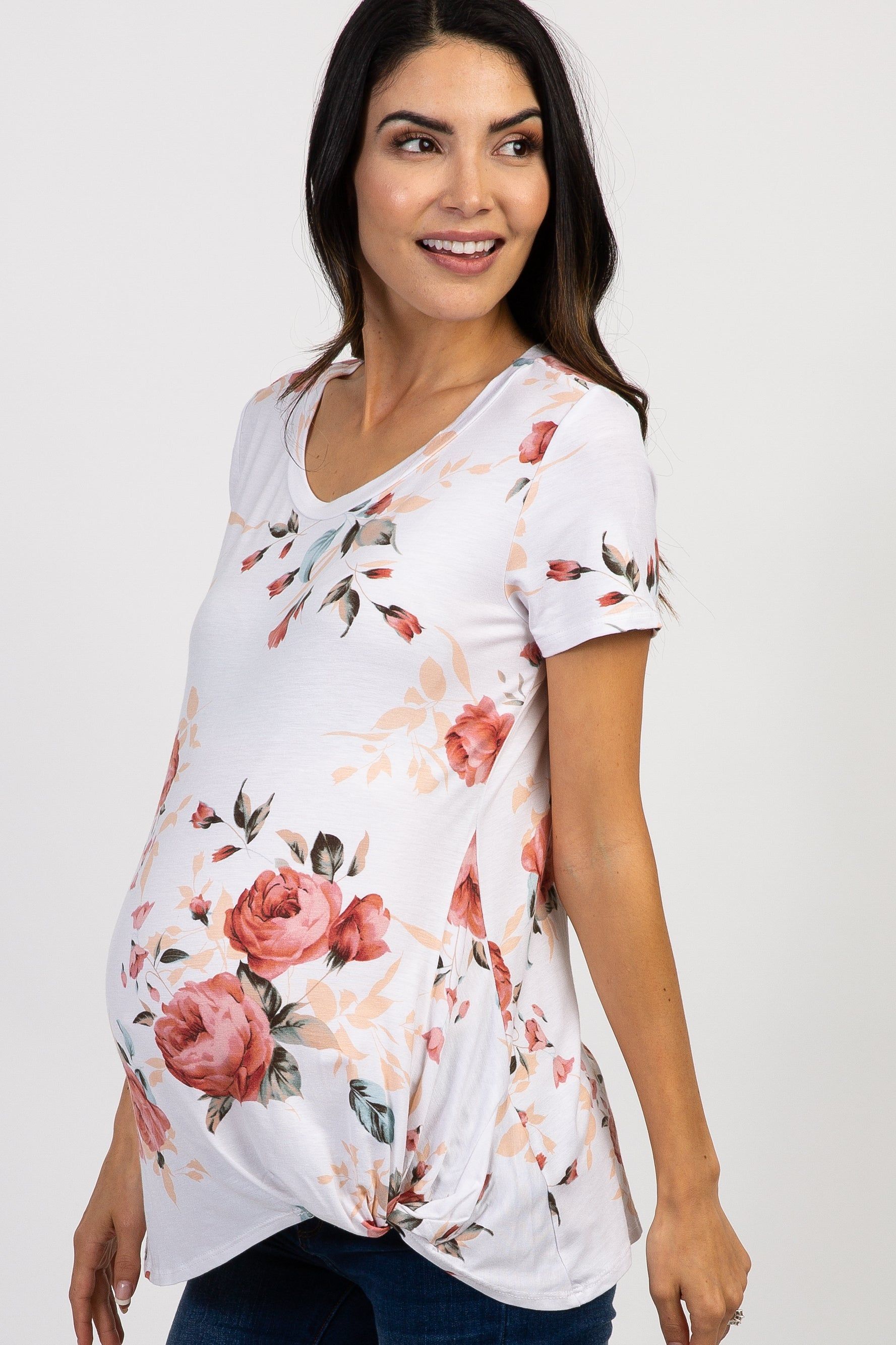 PinkBlush Ivory Floral Knotted Hem Maternity Top sold by Pinkblush product image thumbnail 3
