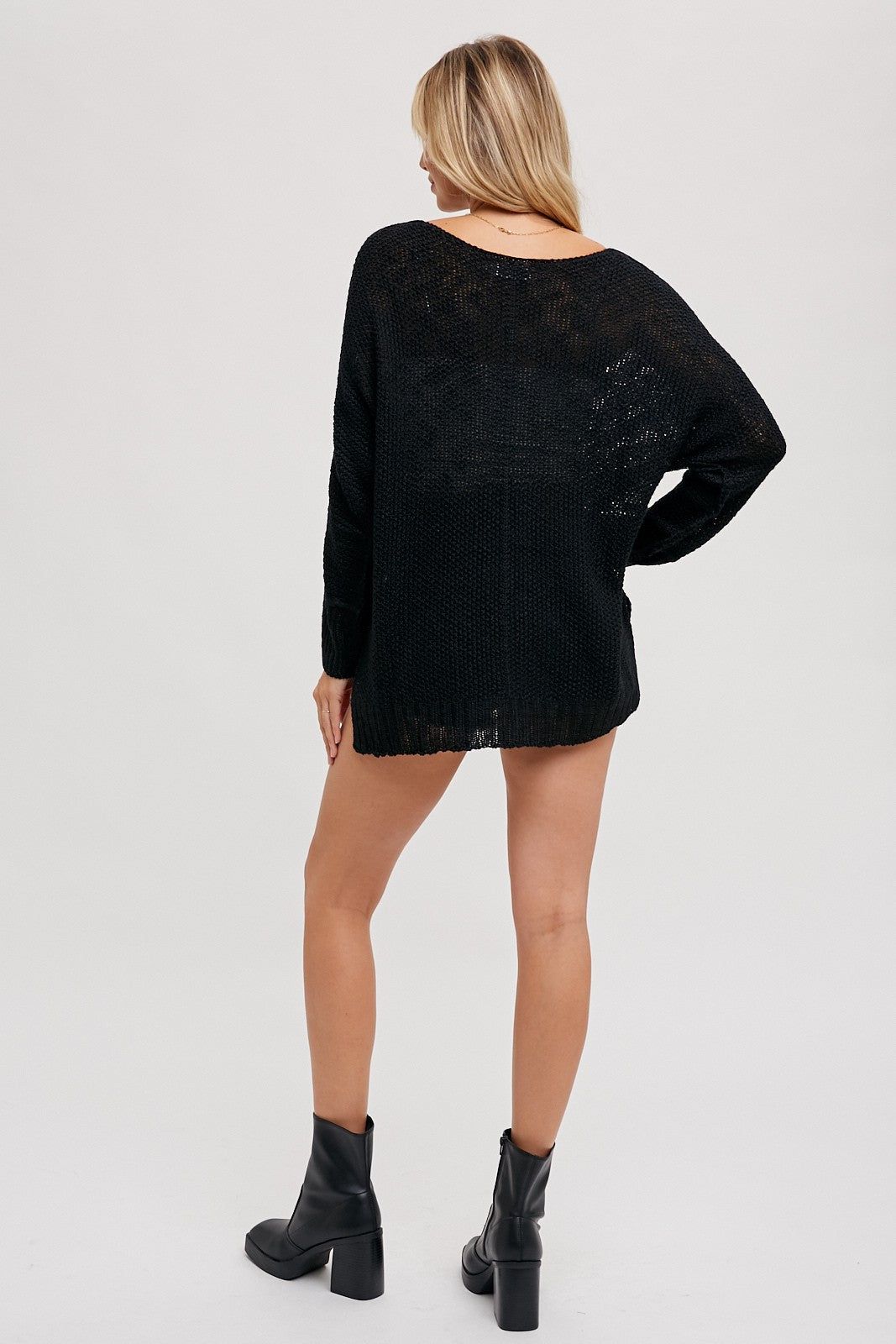 Black Chunky Knit Side Slit Sweater sold by Pinkblush product image thumbnail 2