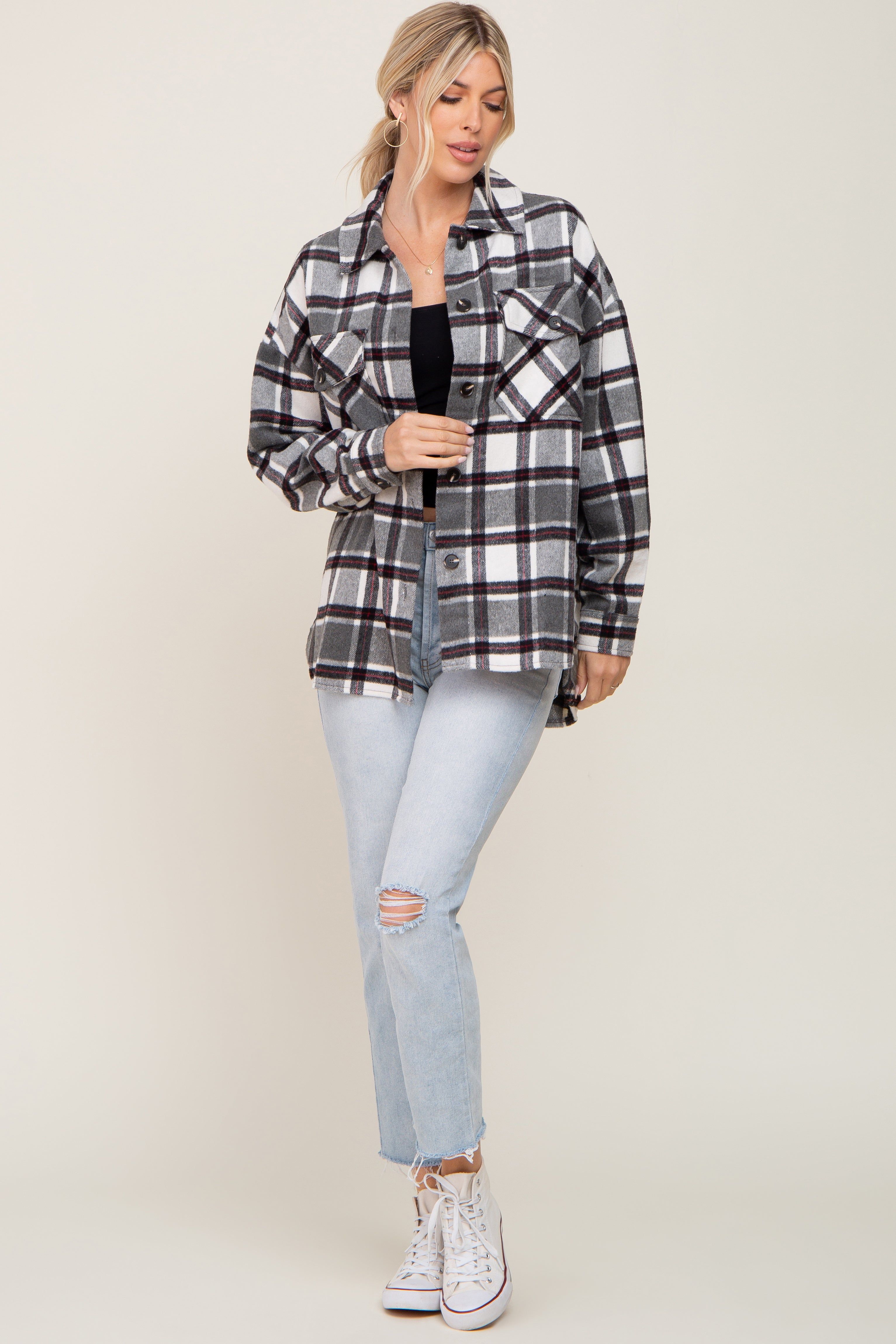Black Plaid Brushed Shacket sold by Pinkblush product image thumbnail 4