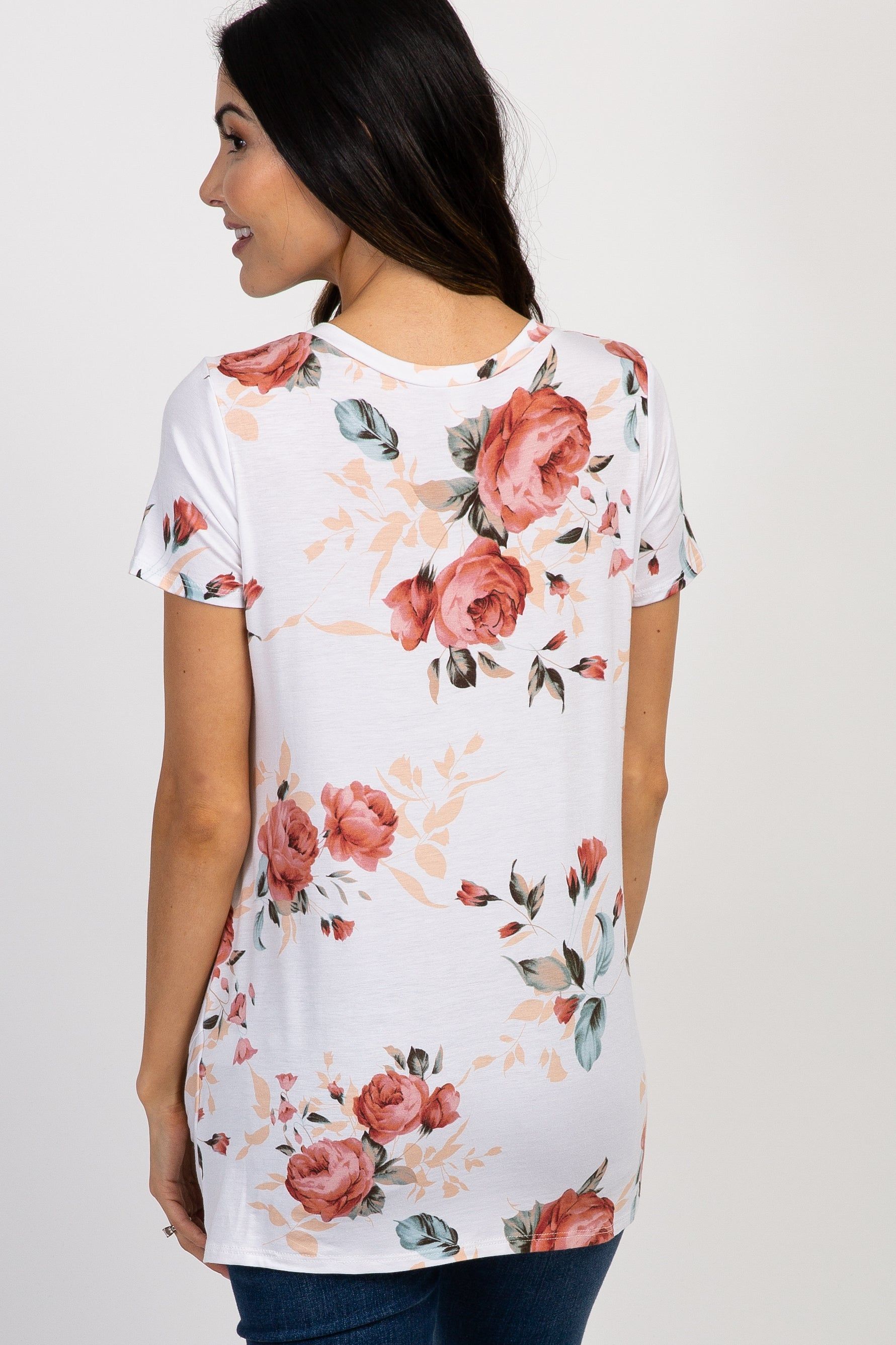 PinkBlush Ivory Floral Knotted Hem Maternity Top sold by Pinkblush product image thumbnail 4