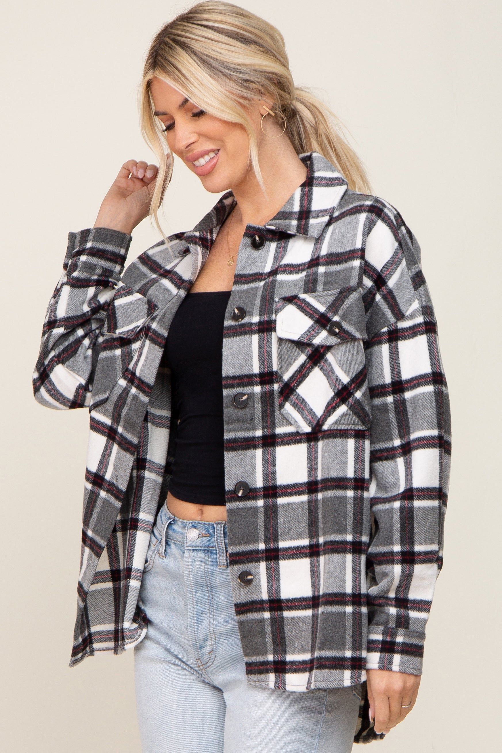 Black Plaid Brushed Shacket sold by Pinkblush product image thumbnail 2