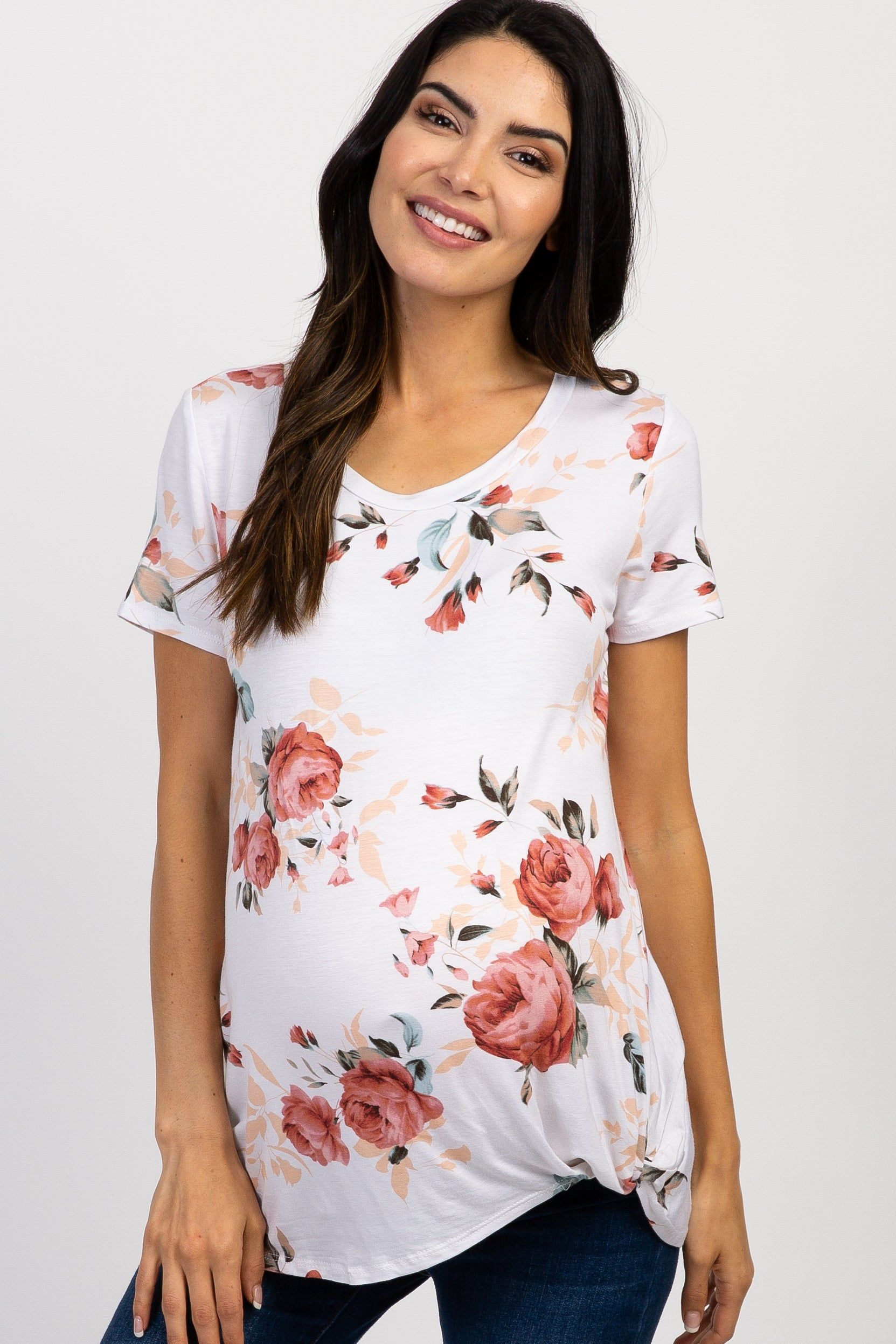 PinkBlush Ivory Floral Knotted Hem Maternity Top sold by Pinkblush product image thumbnail 2