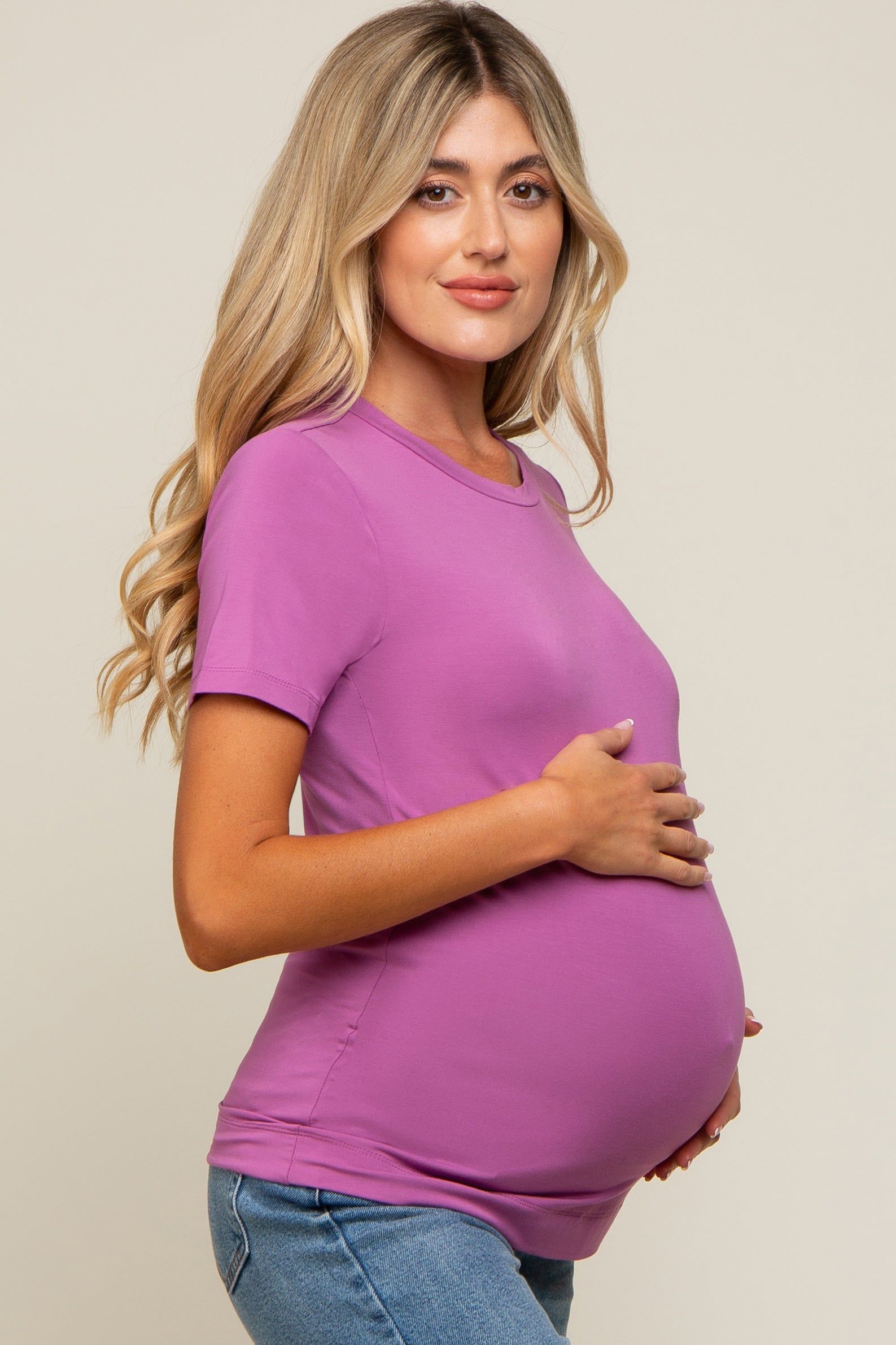 Purple Soft Knit Basic Maternity T-Shirt sold by Pinkblush product image thumbnail 2