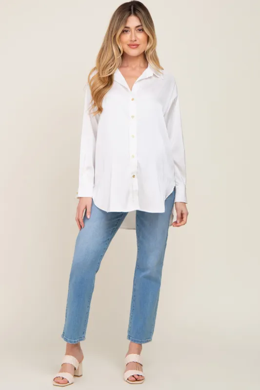 White Satin Button Up Maternity Blouse sold by Pinkblush