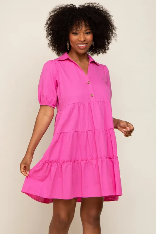 Pink Collared Tiered Dress sold by Pinkblush