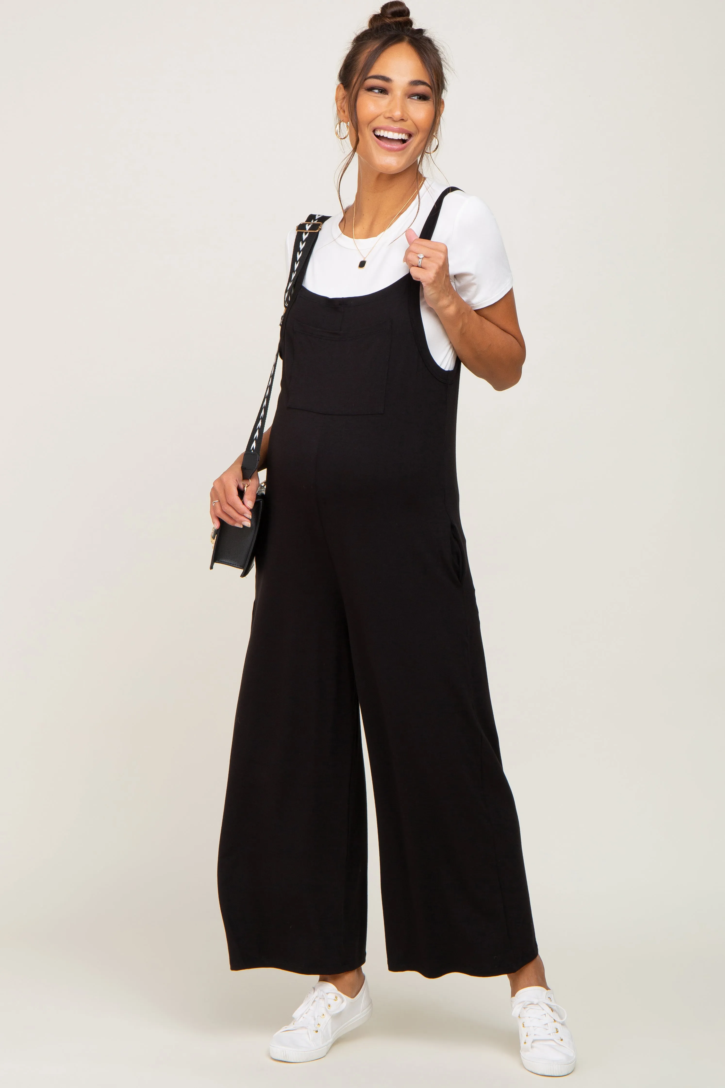 Black Sleeveless Pocketed Wide Leg Maternity Jumpsuit sold by Pinkblush product image thumbnail 4