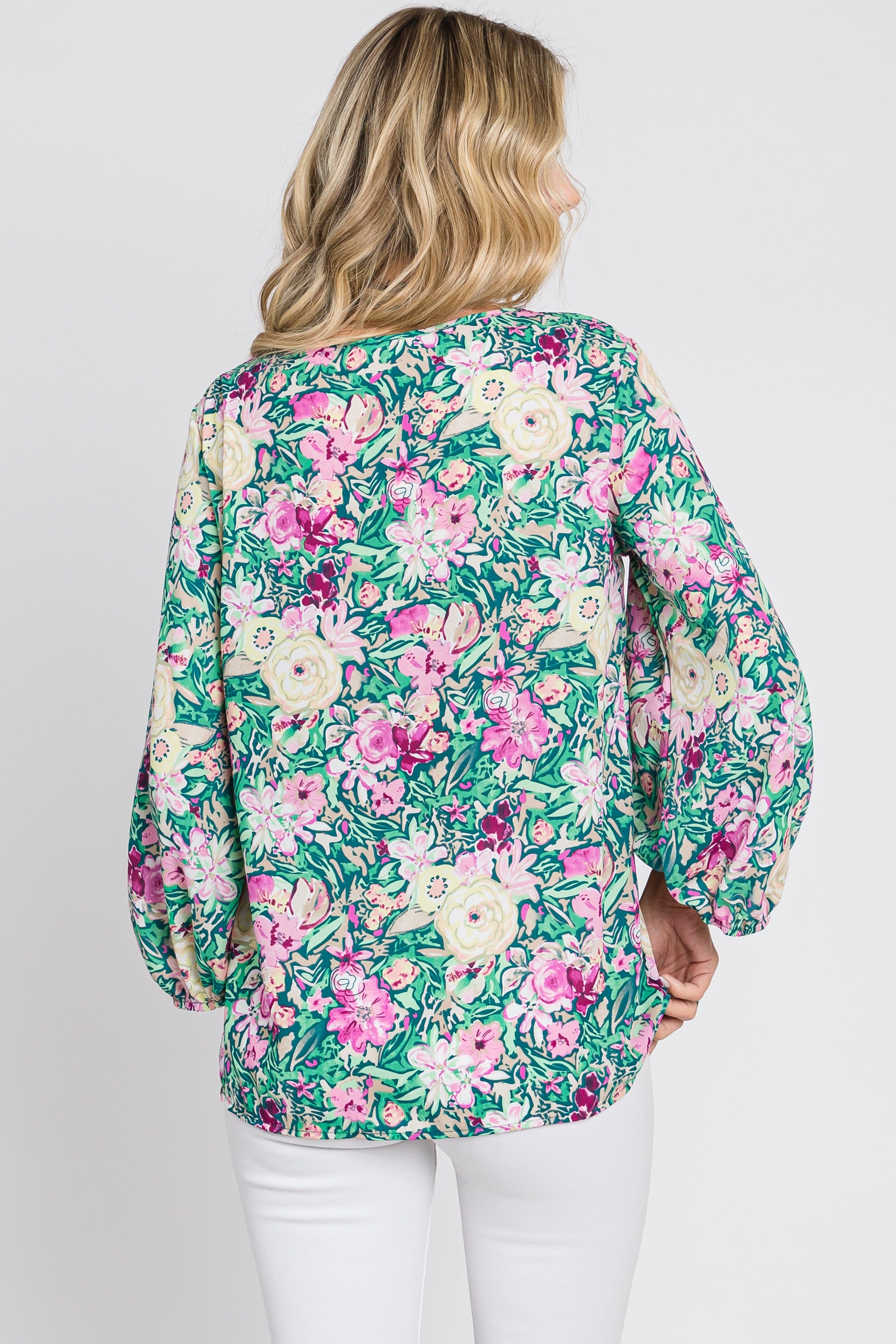 Jade Floral V-Neck 3/4 Sleeve Blouse sold by Pinkblush product image thumbnail 3