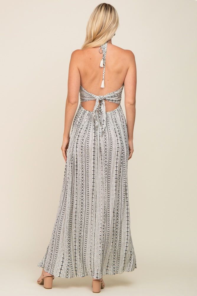 Ivory Halter Printed Side Slit Maxi Dress sold by Pinkblush product image thumbnail 3