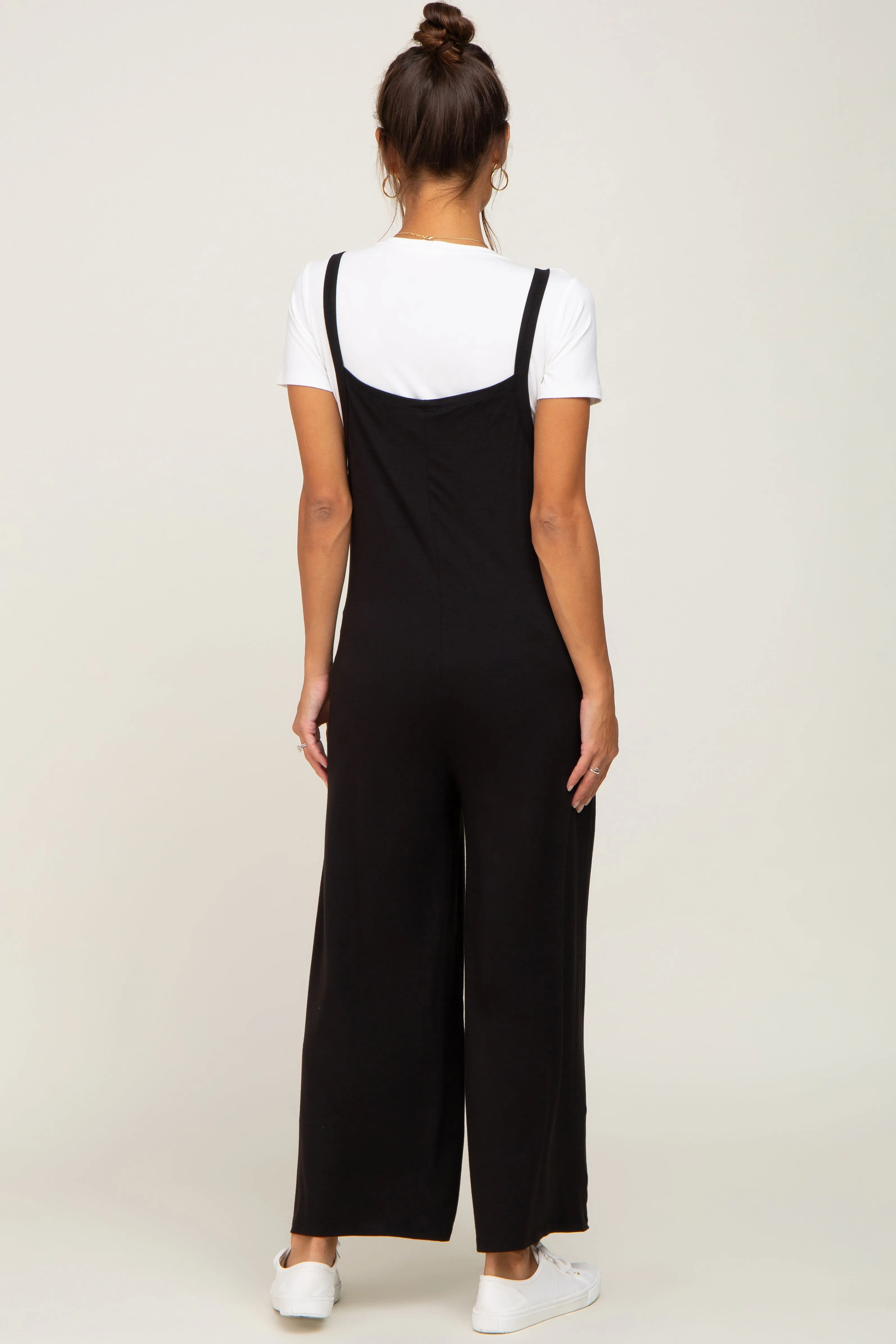 Black Sleeveless Pocketed Wide Leg Maternity Jumpsuit sold by Pinkblush product image thumbnail 3