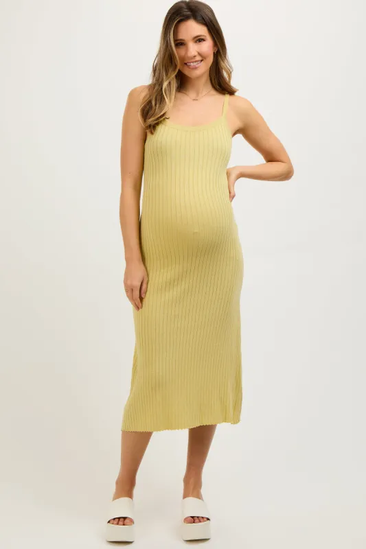 Yellow Square Neck Ribbed Sleeveless Maternity Midi Dress sold by Pinkblush