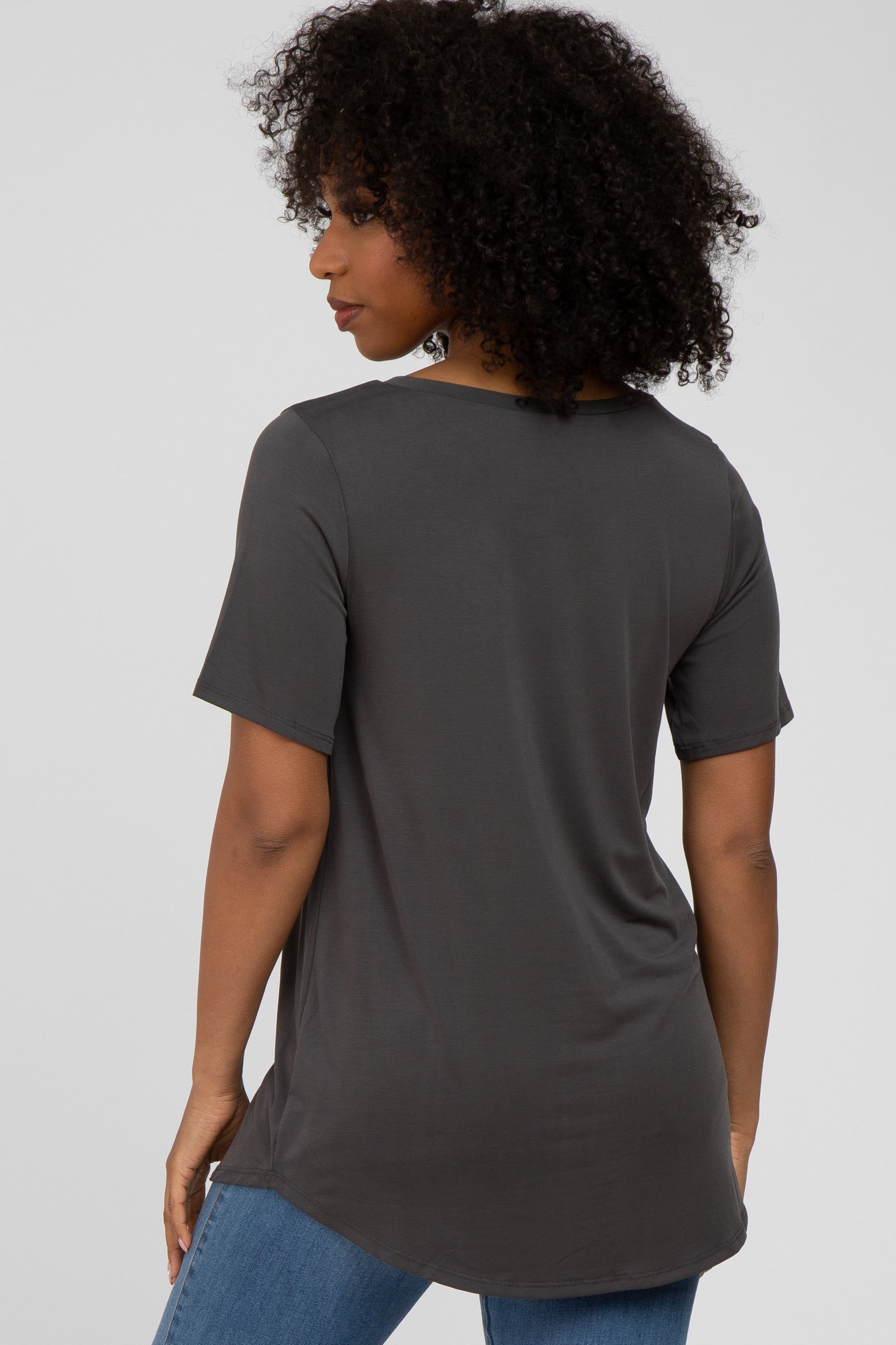 Charcoal V-Neck Front Pocket Short Sleeve Top sold by Pinkblush product image thumbnail 4